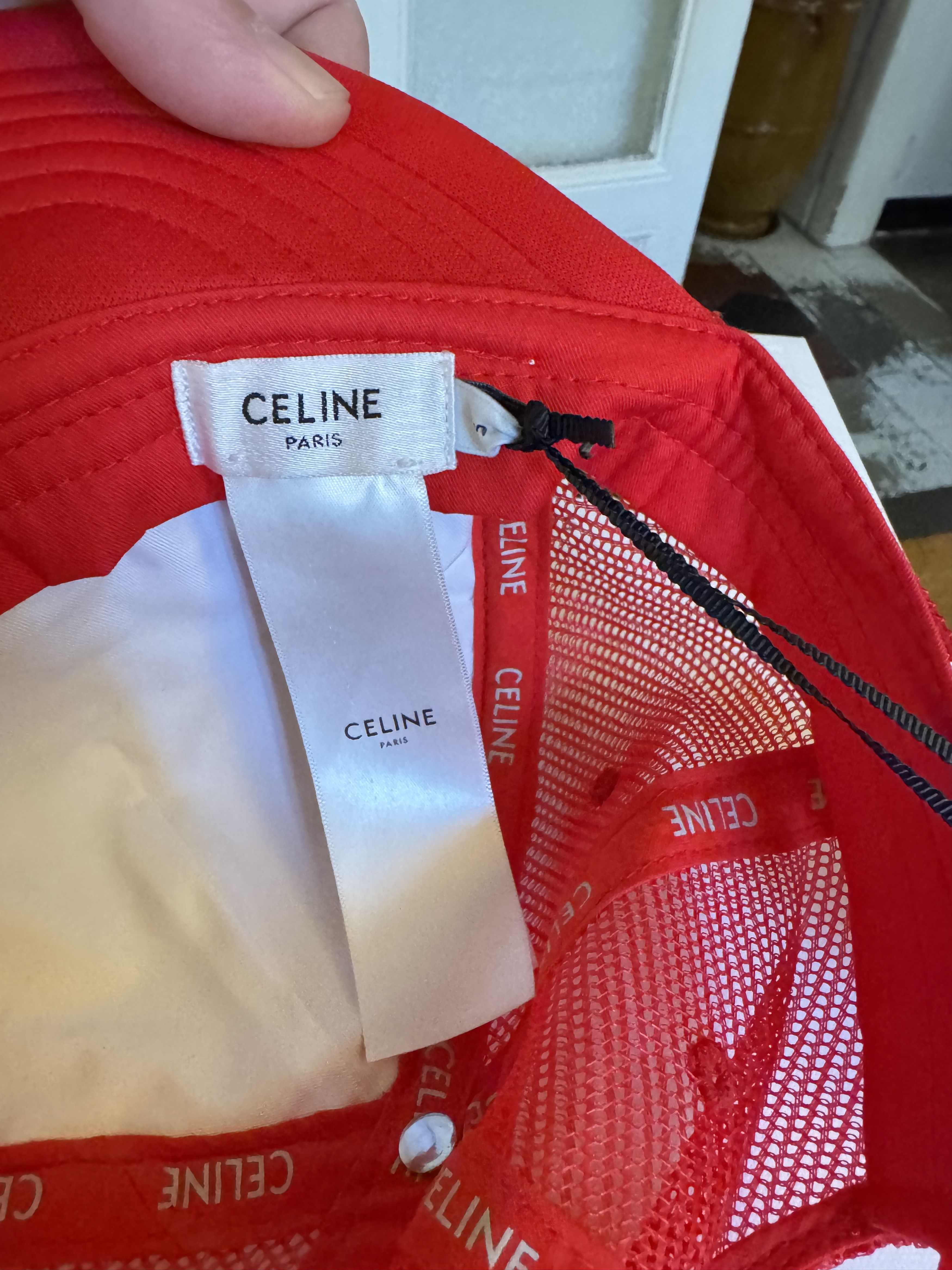 Celine × Hedi Slimane RARE Celine Mesh Red Trucker Hat Triomphe Size ONE SIZE - 6 Thumbnail