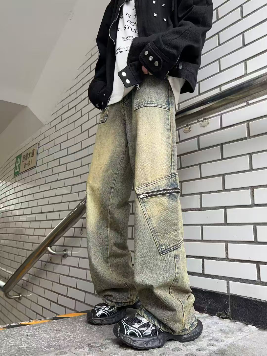 Japanese Brand × Jean American street washed vintage distressed cargo jeans Size US 34 / EU 50 - 1 Thumbnail