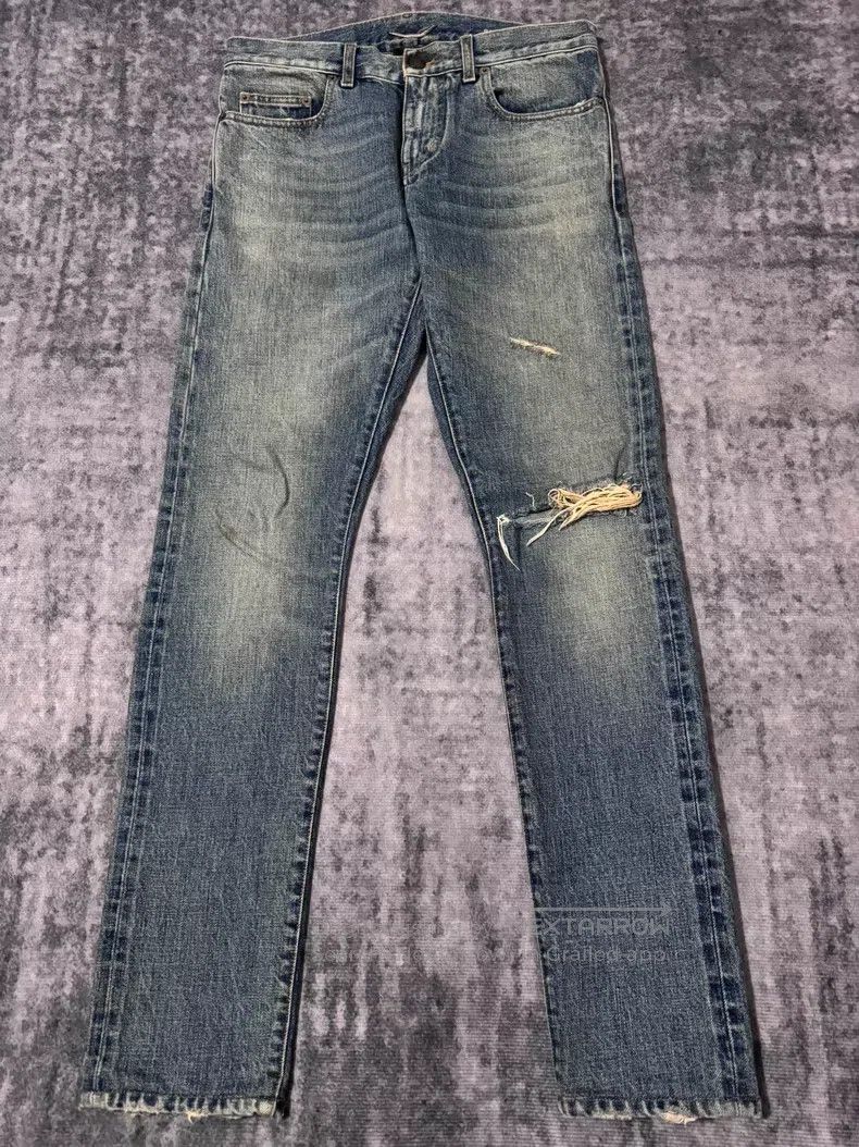Saint Laurent Paris Saint Laurent Paris Light Blue Cat Claw Destroyed Cut Deni Size US 29 - 1 Thumbnail