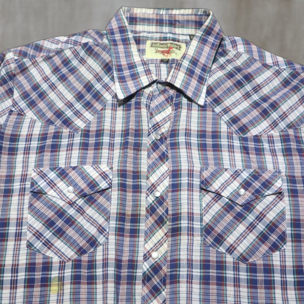 Vintage Youngbloods Shirt Cowboy Western Plaid Blue 1X Big Adult Men Snap Closure Button-Up Collared Short Sleeve Cotton Polyester Size US XL / EU 56 / 4 - 1 Thumbnail