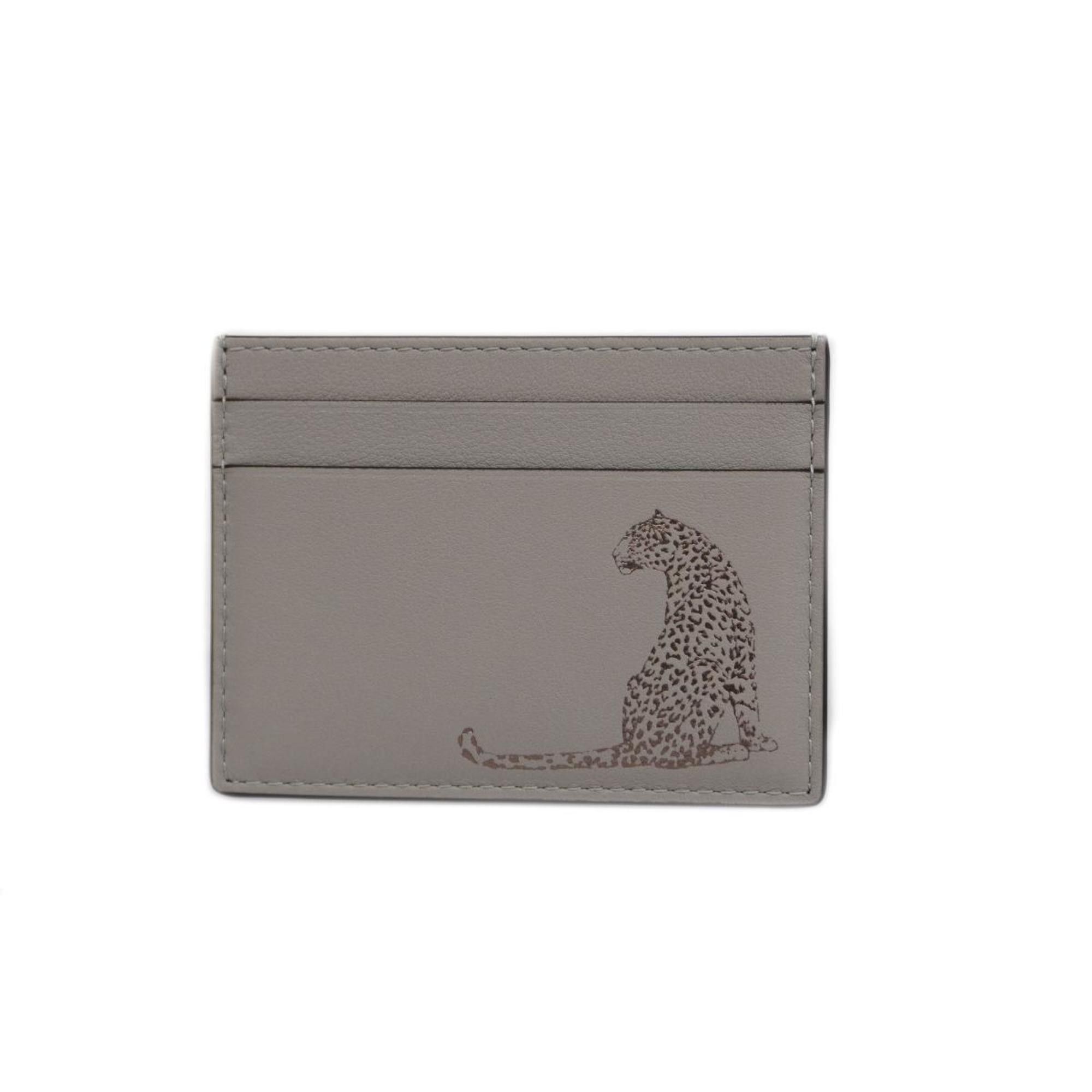 image of Cartier Business Card Holder/card Case Panther Leopard Leather Grey Women's