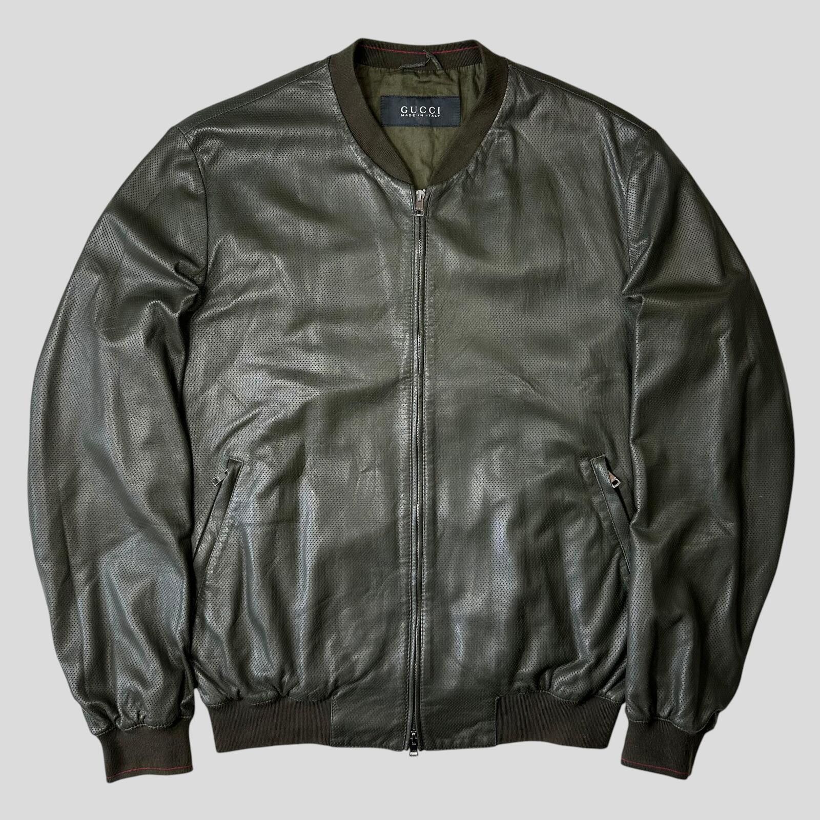 Gucci Gucci Tom Ford 00’s Perforated Nappa Leather Green Bomber L Size US L / EU 52-54 / 3 - 1 Thumbnail