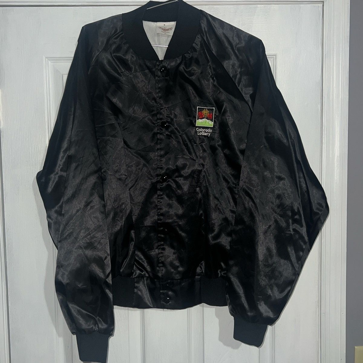 Vintage 80s Colorado Lottery Satin Bomber Jacket