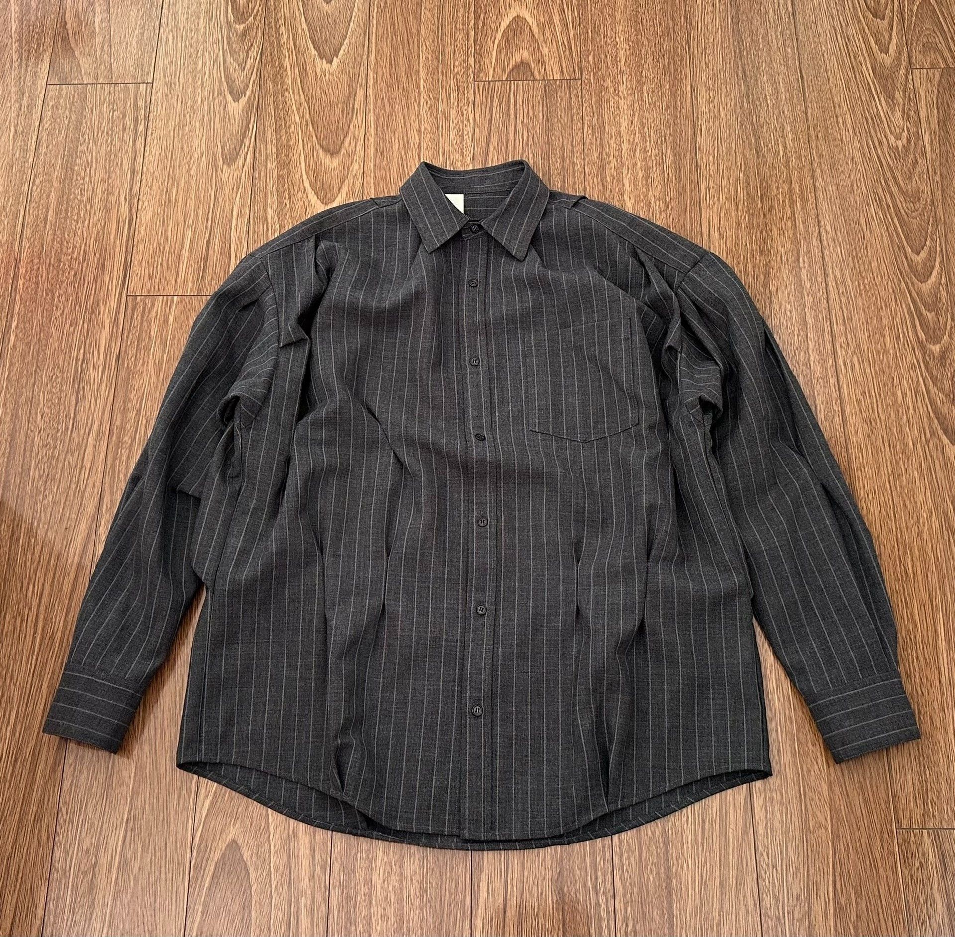 N.Hoolywood N.HOOLYWOOD Striped Pleated Wool Shirt Size US M / EU 48-50 / 2 - 4 Thumbnail
