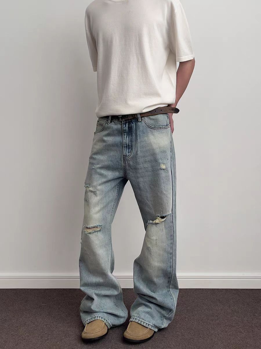 Japanese Brand × Jean Washed and worn out ripped straight leg micro flare jeans Size US 34 / EU 50 - 3 Thumbnail