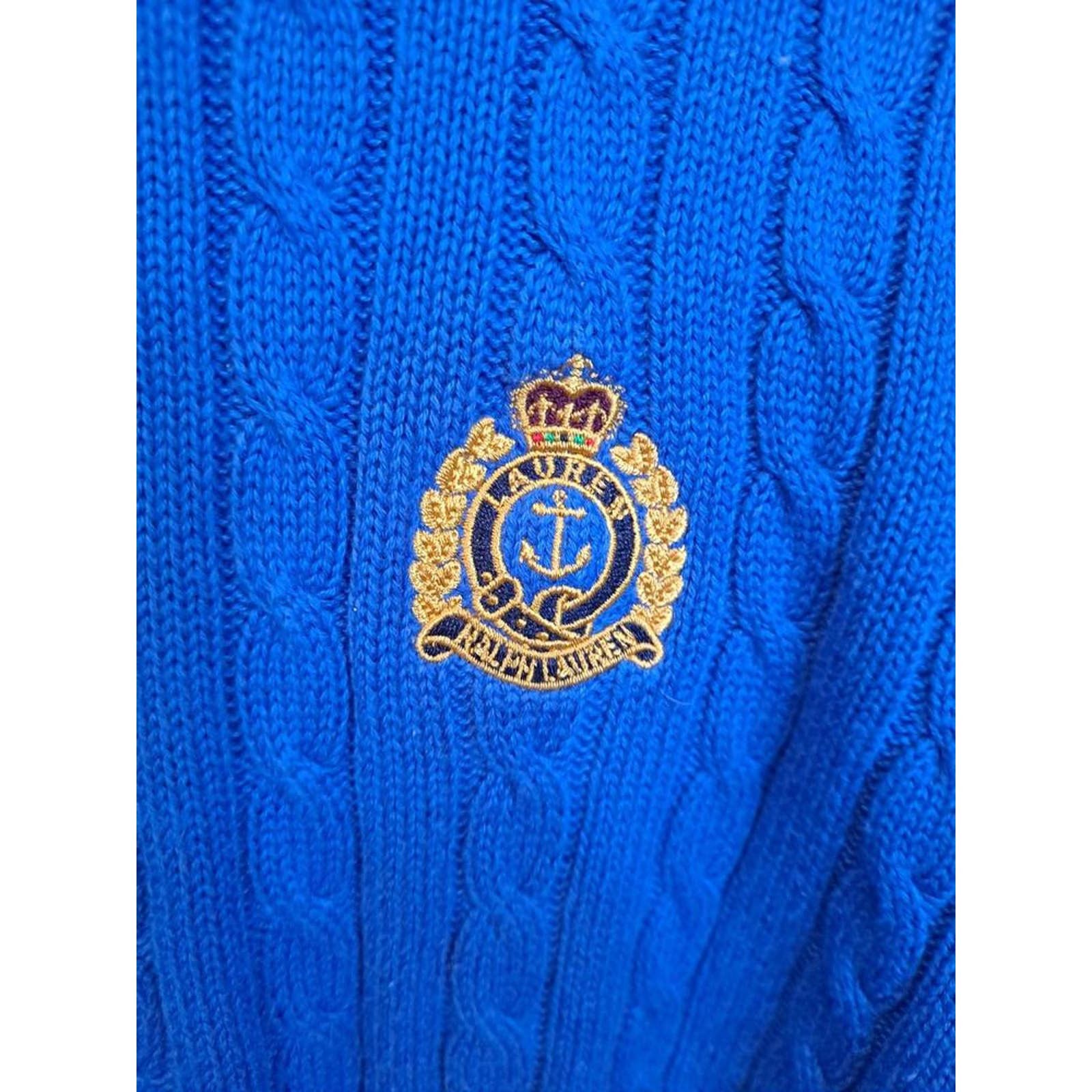 Lauren Ralph Lauren Lauren By Ralph Lauren Blue Cable Knit Cowl Neck Sweater Size L / US 10 / IT 46 - 2 Thumbnail