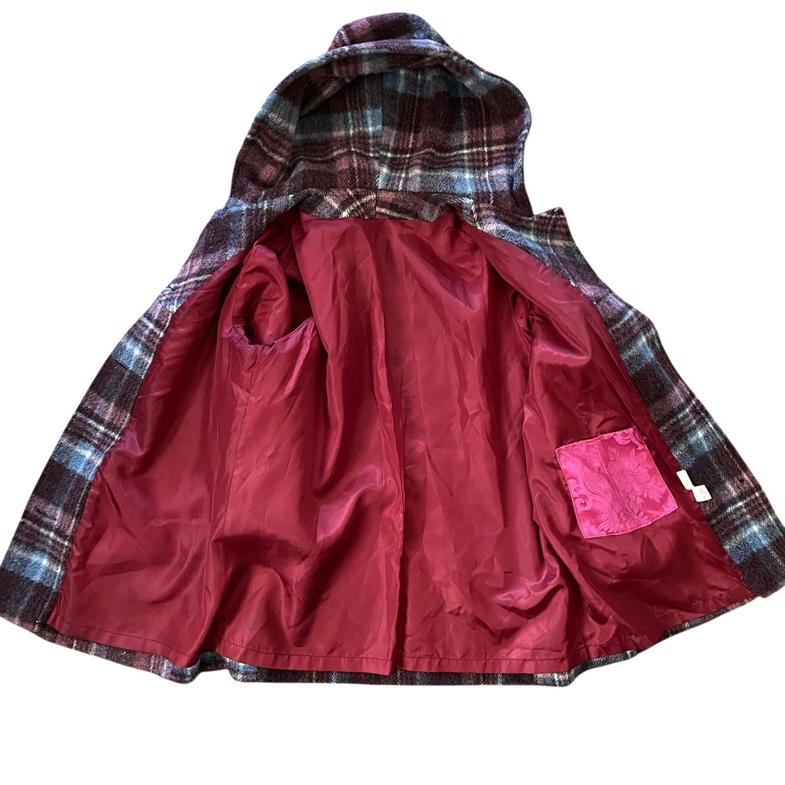 Vintage 1960s Smart Modes of California Plaid Wool Hooded Peacoat Size S / US 4 / IT 40 - 3 Thumbnail