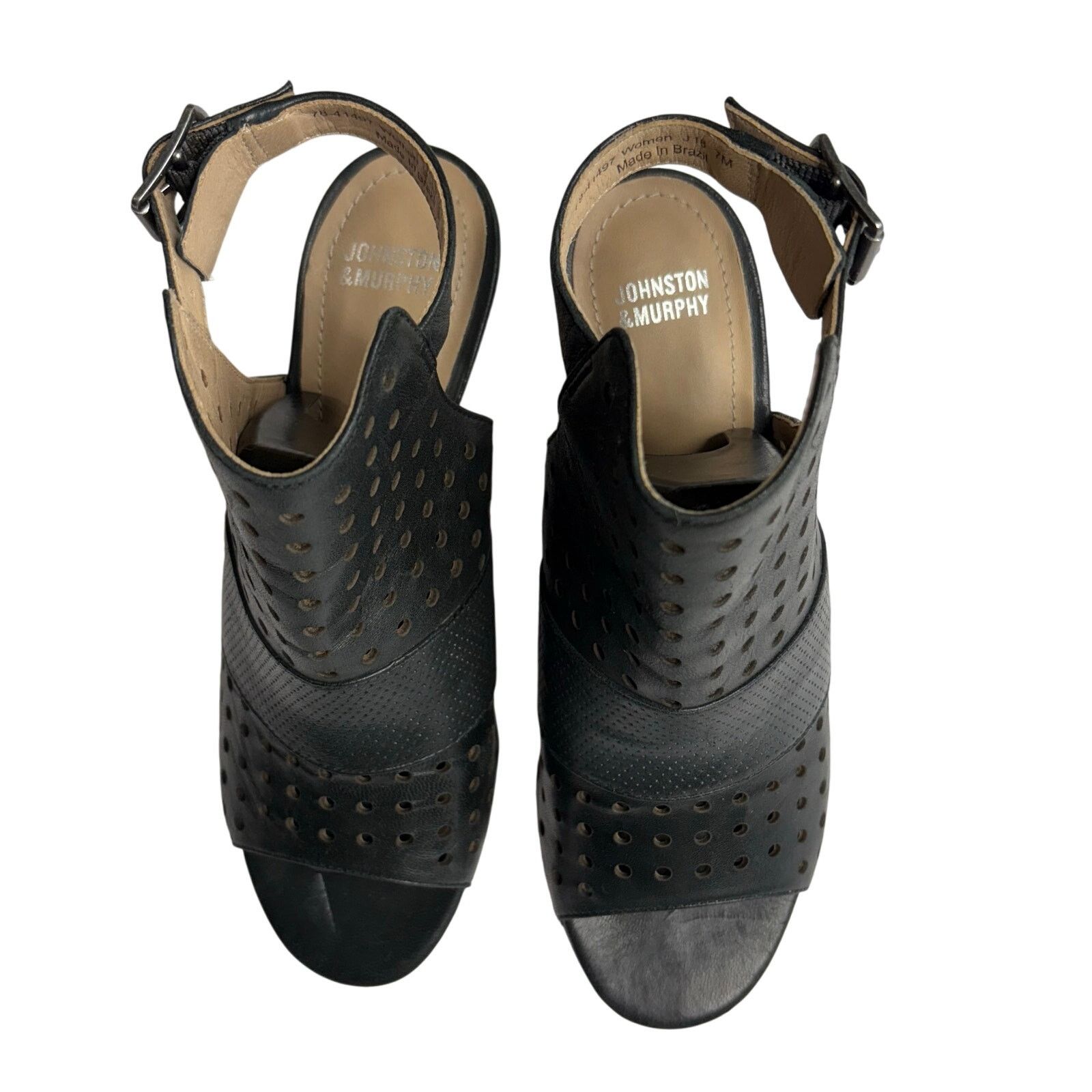 Johnston & Murphy Johnston & Murphy Braley Perf Wedge Black Cage Sandals 7M Size US 7 / IT 37 - 4 Thumbnail