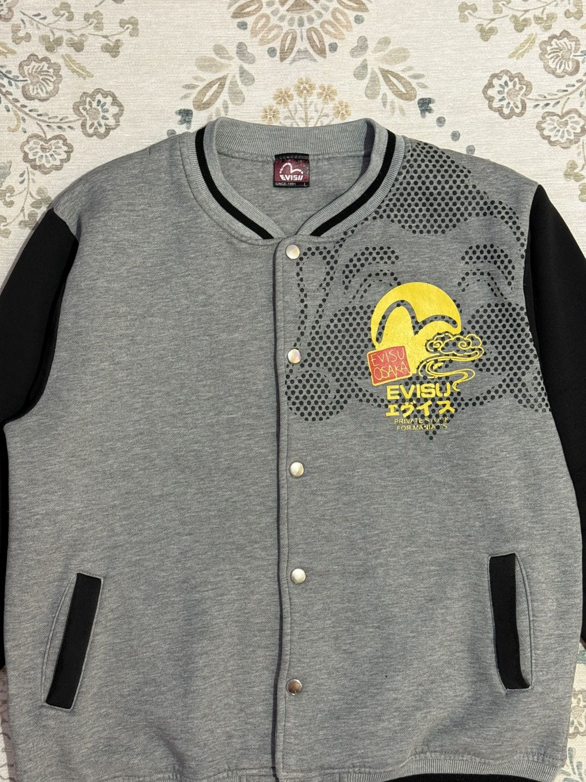 Evisu Evisu Osaka Varsity Jacket Grey Japanese Designer Size US L / EU 52-54 / 3 - 4 Thumbnail