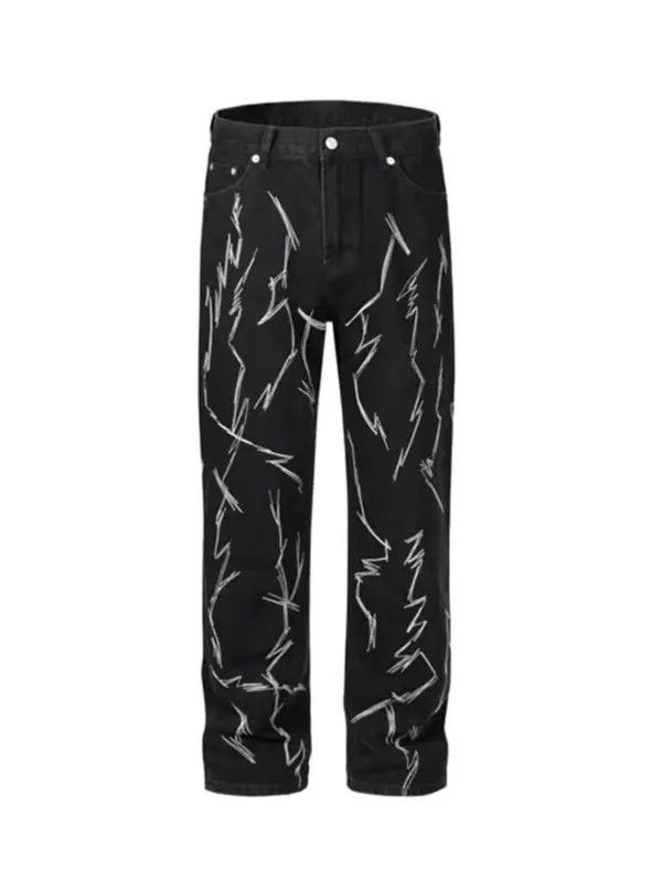 VIBE Street Black Irregular Lightning Straight Jeans Size US 32 / EU 48 - 5 Thumbnail