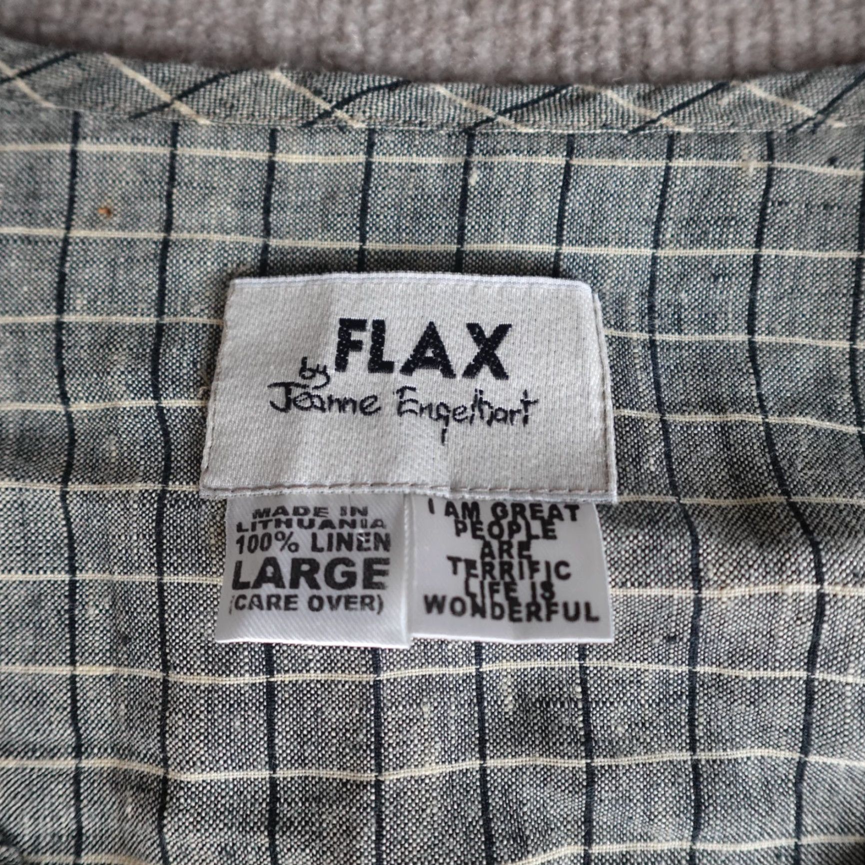 FLAX FLAX Womens Top L Gray Plaid 100% Linen Back Pockets Collarless Snap Shirt Size L / US 10 / IT 46 - 2 Thumbnail