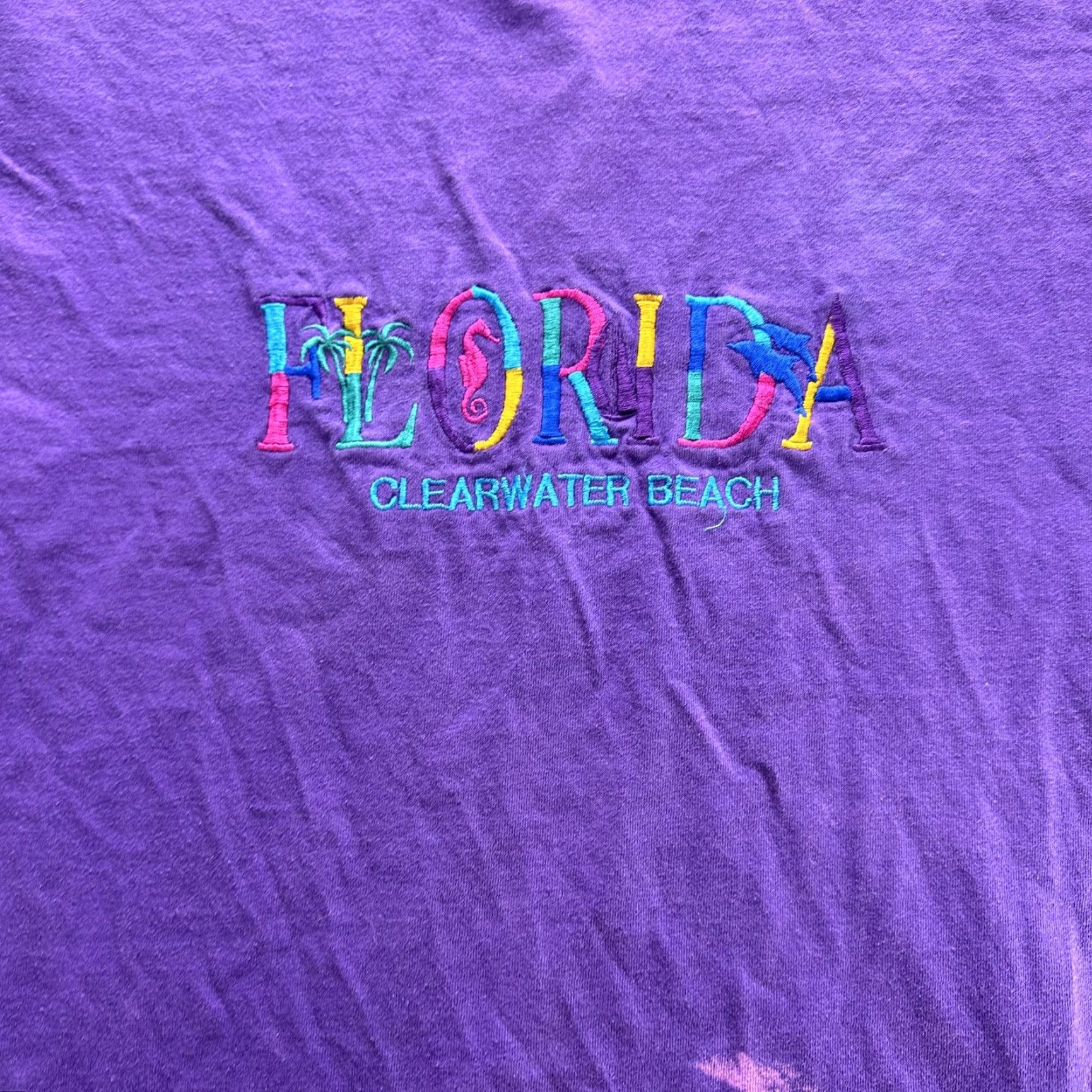 Fruit Of The Loom VINTAGE Florida Clearwater Beach Shirt Mens L Purple Embroidered 90s USA Size US L / EU 52-54 / 3 - 2 Thumbnail