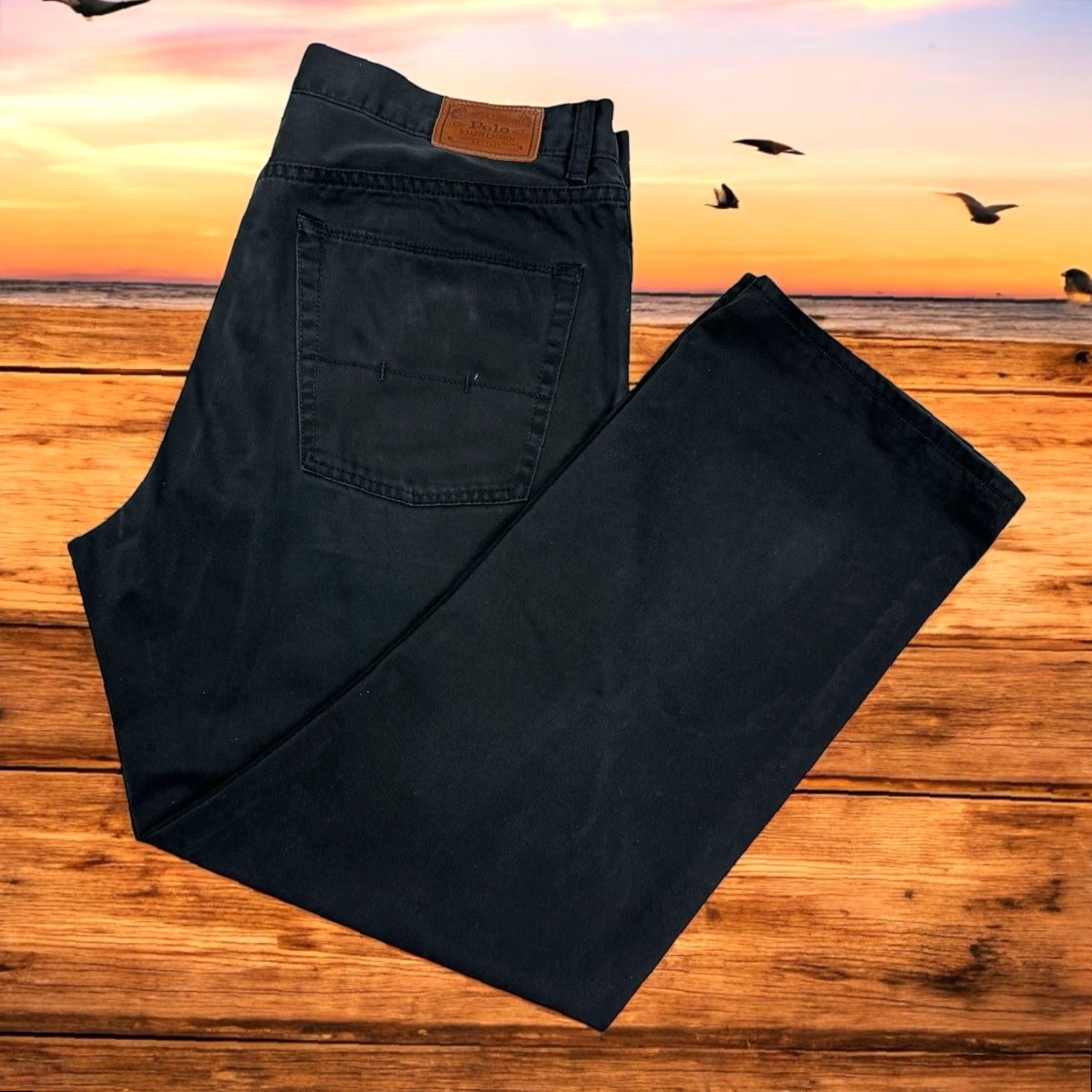 VINTAGE Polo Ralph Lauren Men's Pants 36x29 Black 5-Pocket