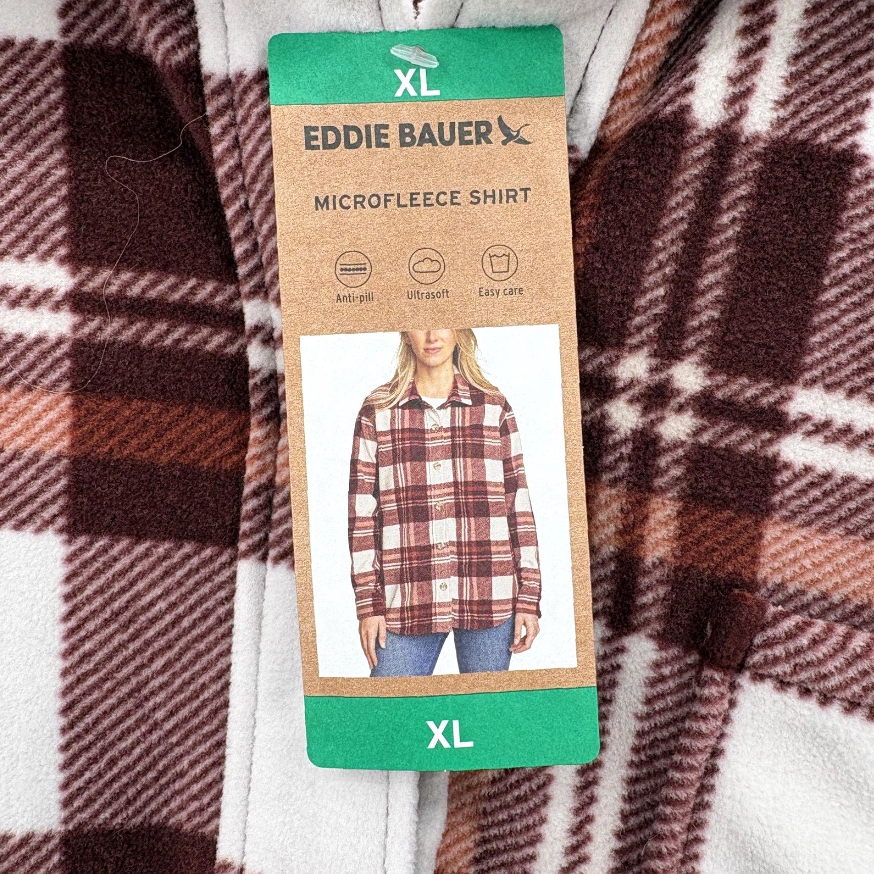 Eddie Bauer Eddie Bauer Button-Up Shirt Womens XL Brown Plaid Long Sleeve Microfleece Cozy Tight Fit Easy Care Size XL / US 12-14 / IT 48-50 - 5 Thumbnail