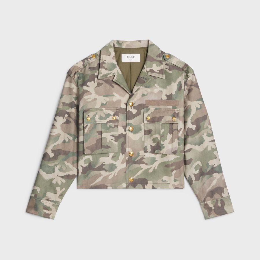 Celine $2.5K VALUE Cropped Jacket in Cotton Gabardine Camo Size M / US 6-8 / IT 42-44 - 1 Thumbnail