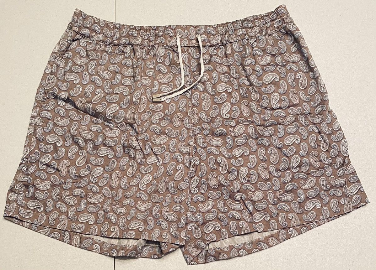 Brioni Brioni 🇮🇹 Taupe Paisley Logo Embroider Resort Trunks XXL NWT Size US 39 - 1 Thumbnail