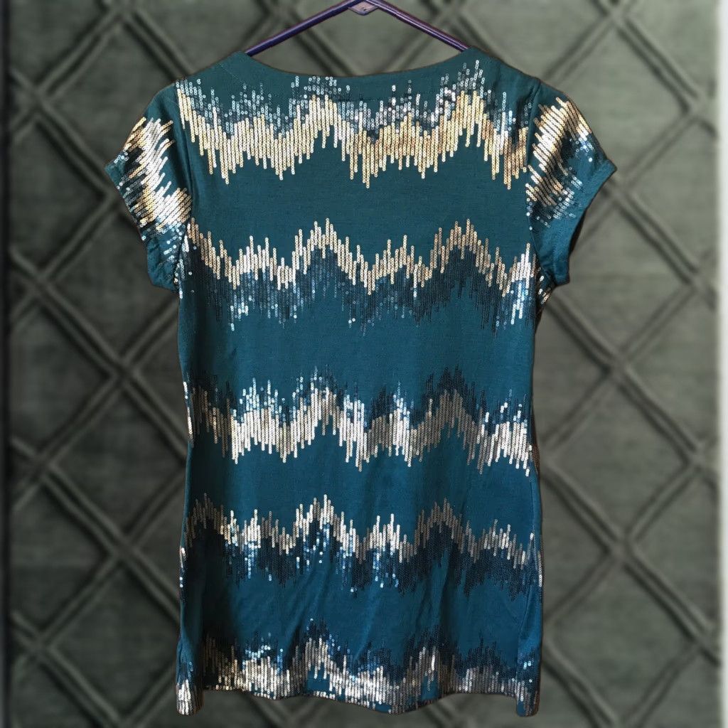 Vintage Self Esteem Woman Top M Short Sleeve Blue Sequins B521 Blouse Women M Blue Sequins Size M / US 6-8 / IT 42-44 - 1 Thumbnail