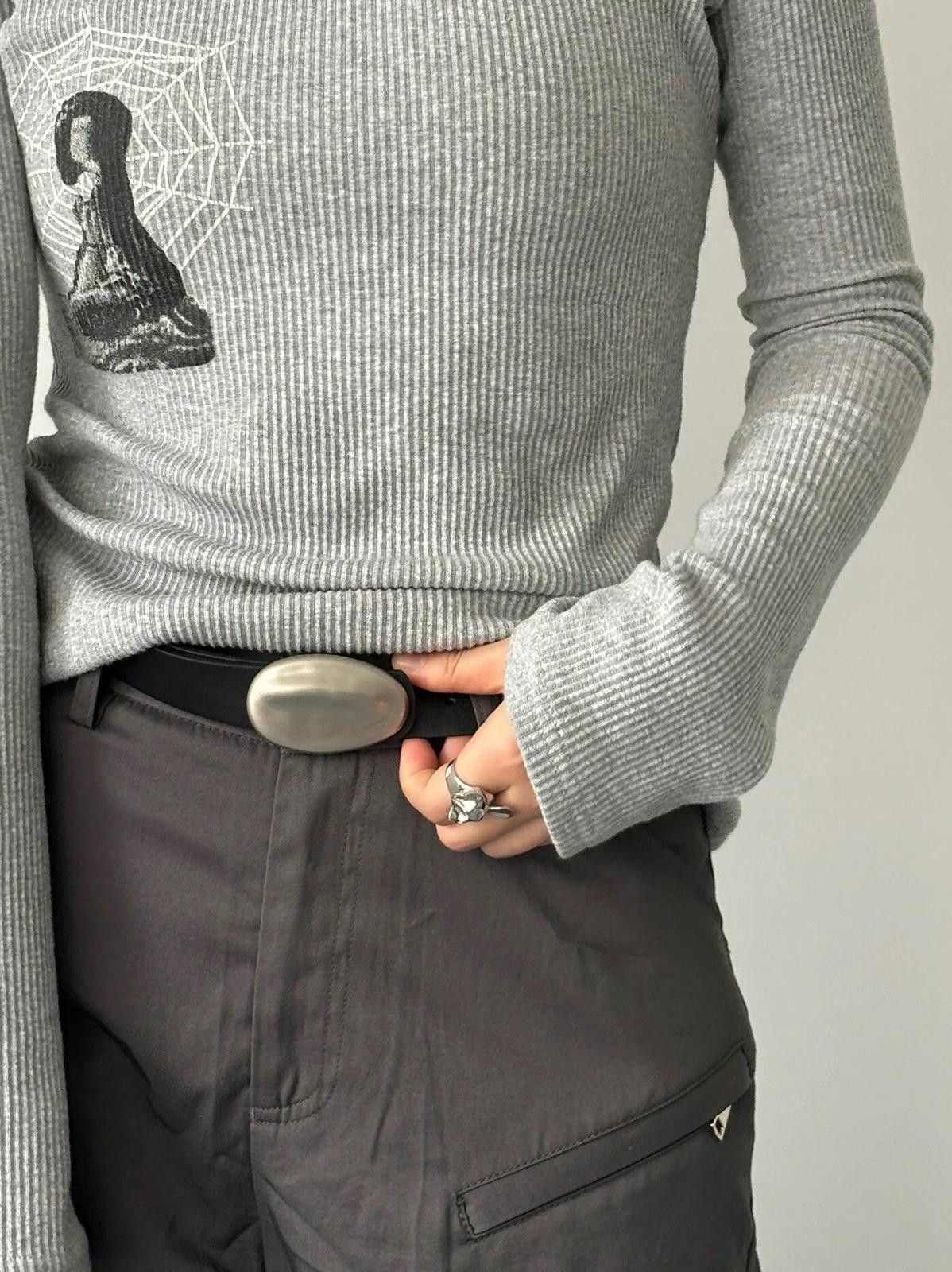 Leather Metallic Pebble Belt – Irregular Oval, Unisex Style Size ONE SIZE - 6 Thumbnail