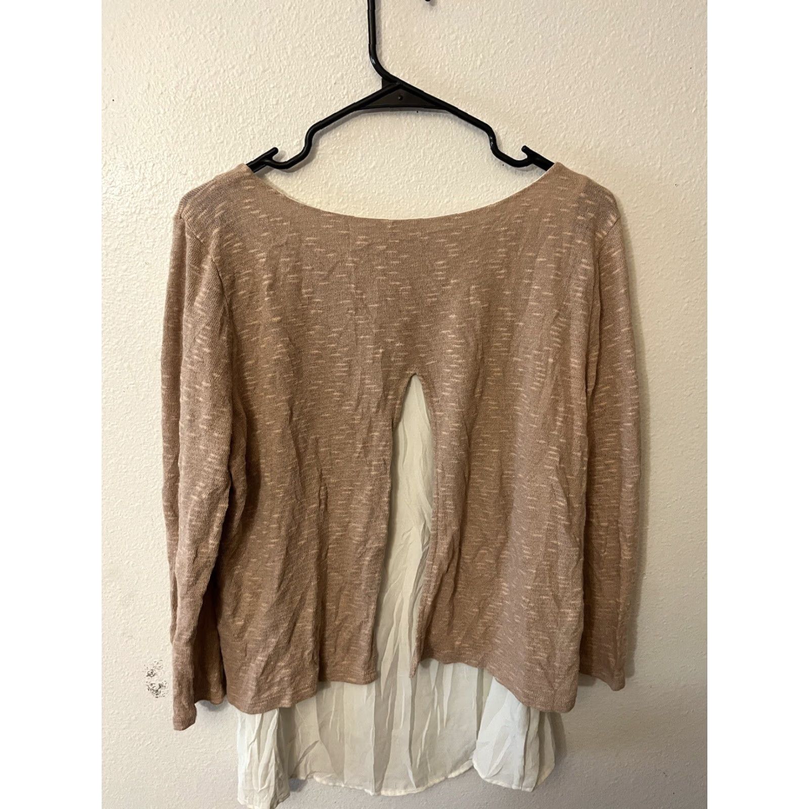 Loft VINTAGE LOFT Shirt Sweater Womens M Brown Ivory Scoop Neck Knit Pullover Long Sleeve Classic Modern Marled Metallic Size M / US 6-8 / IT 42-44 - 3 Thumbnail