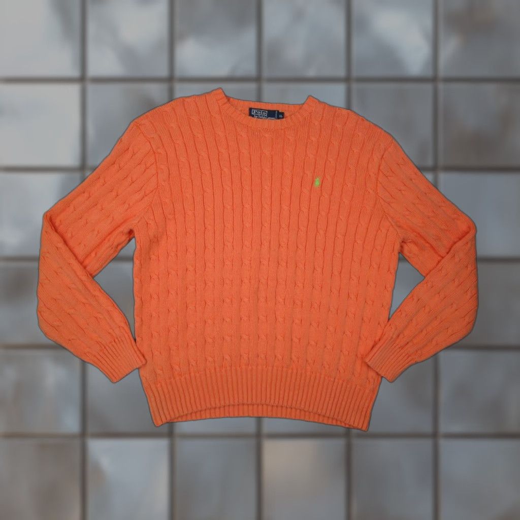 Polo Ralph Lauren VINTAGE Polo Ralph Lauren Sweater Mens Extra Large Orange Chunky Knit Crew Neck Cotton Pullover Size US XL / EU 56 / 4 - 1 Thumbnail