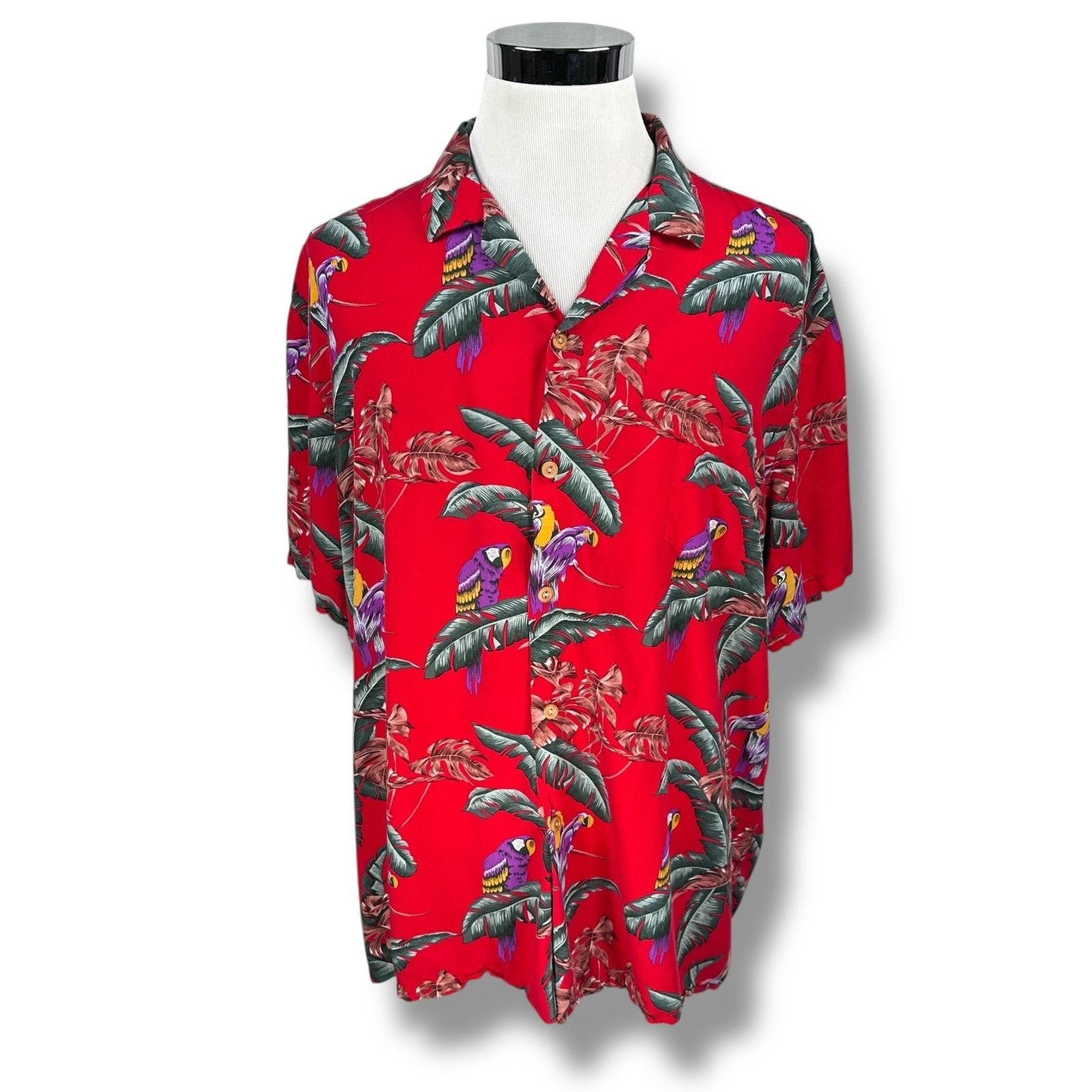 Paradise Found Paradise Found Hawaiian Shirt Mens 2XL Jungle Bird Red Rayon Size US XXL / EU 58 / 5 - 1 Thumbnail