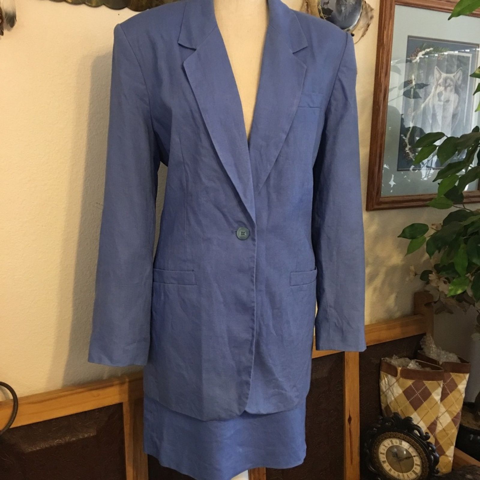 Vintage Vintage 90s Amanda Smith slate blue linen suit Size XL / US 12-14 / IT 48-50 - 1 Thumbnail
