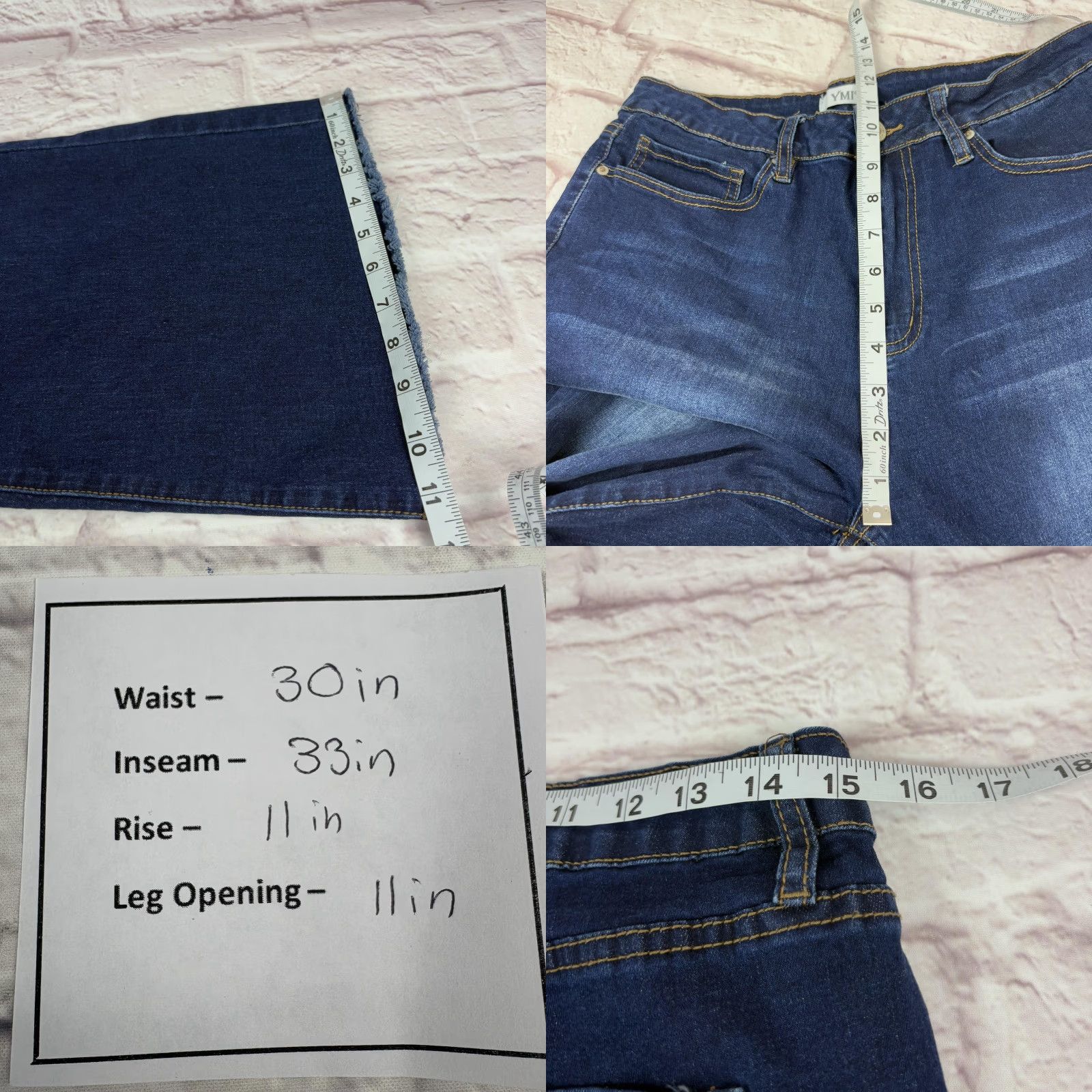 Vintage YMI Jeans Womens Flared Jeans Distressed Knees Raw Hem 13/31 Inseam 33 Blue Denim Stretch Size 34" / US 12 / IT 48 - 9 Thumbnail