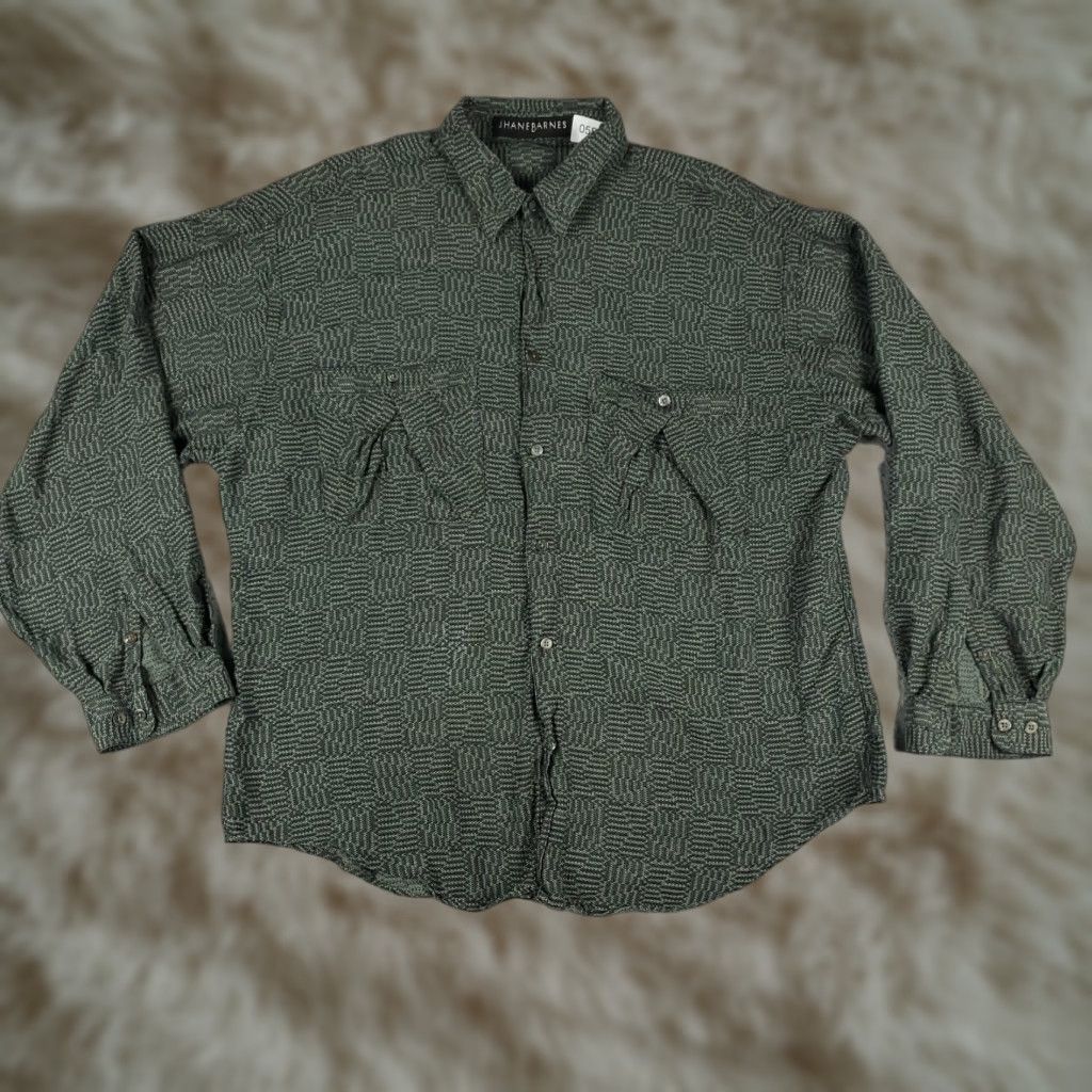 Vintage VINTAGE Jhane Barnes Shirt Mens XL Green/Gray 2 Pocket Abstract Button Up Long Sleeve Size US XL / EU 56 / 4 - 1 Thumbnail