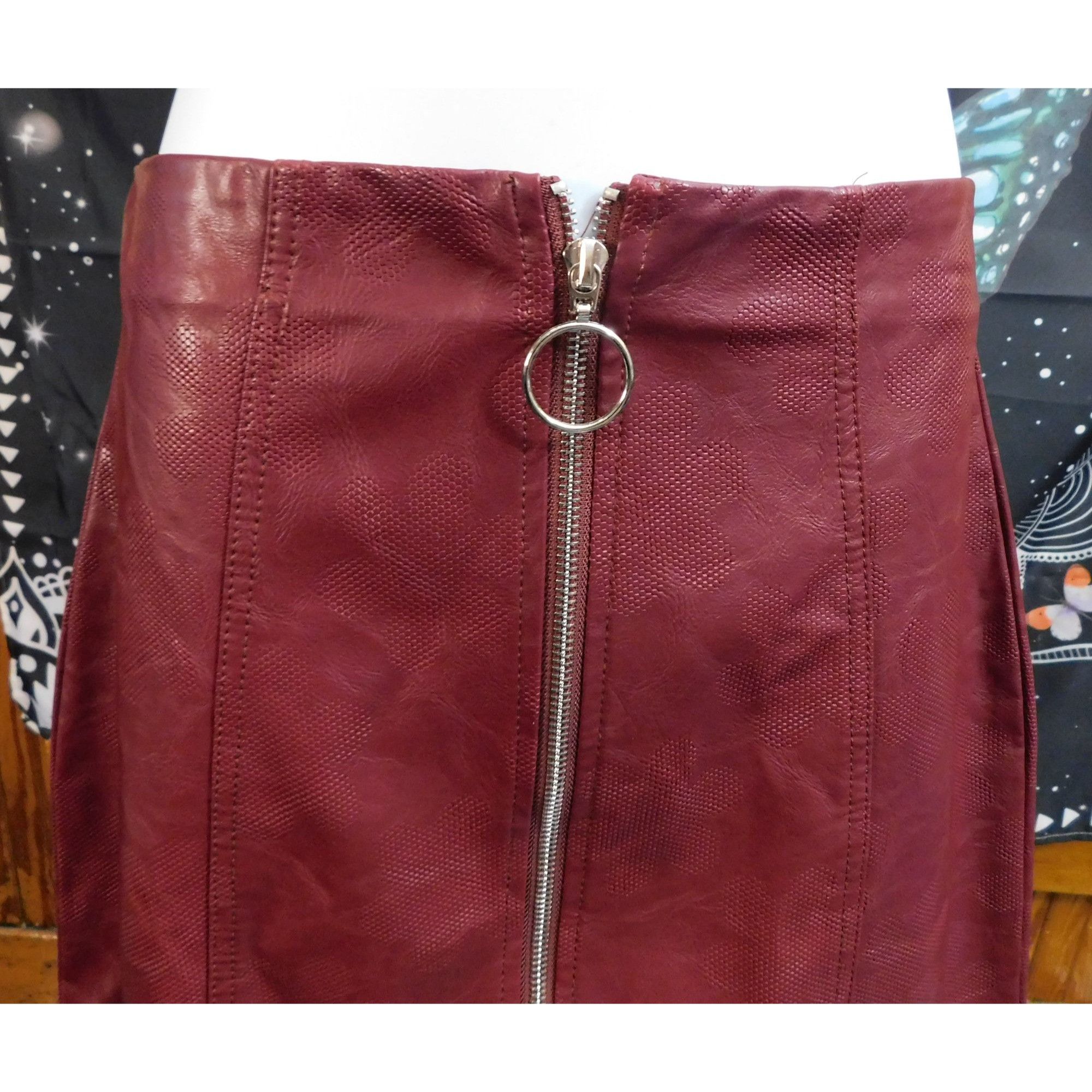 Other Shinestar Faux Leather Burgundy Mini Skirt Size 29" - 2 Thumbnail