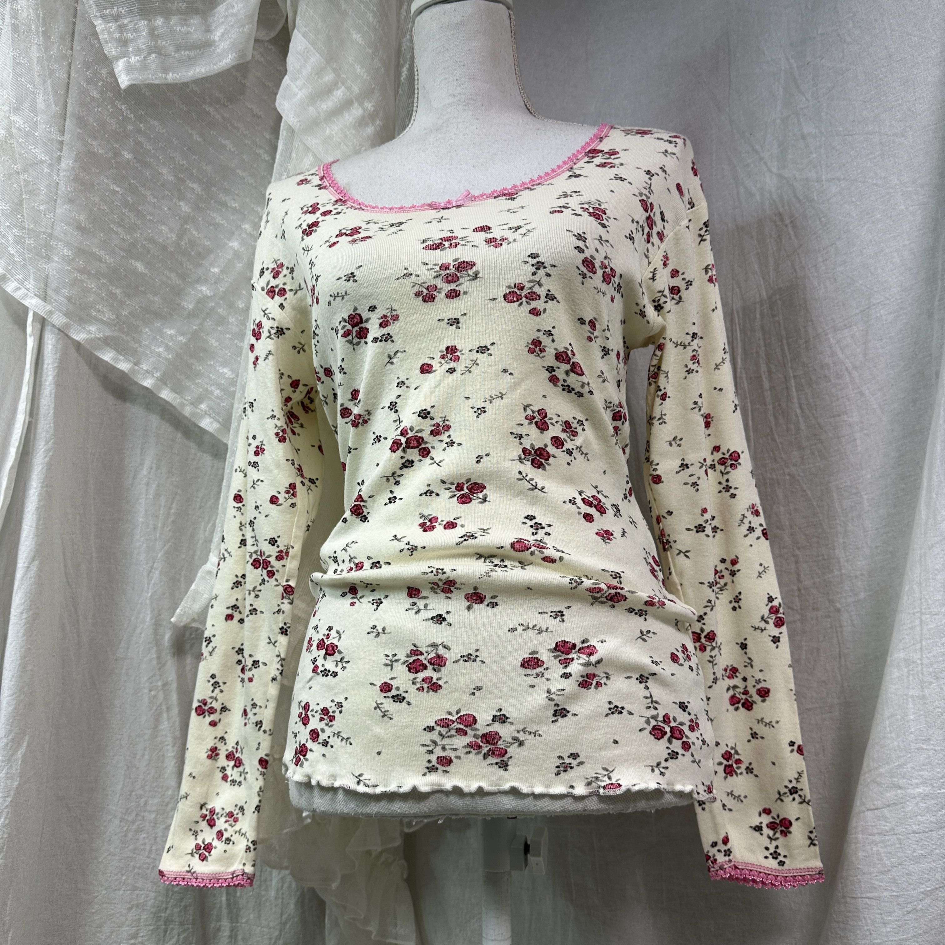Vintage Vintage Printed Roses Coquette Longsleeve Y2K Size M / US 6-8 / IT 42-44 - 5 Thumbnail