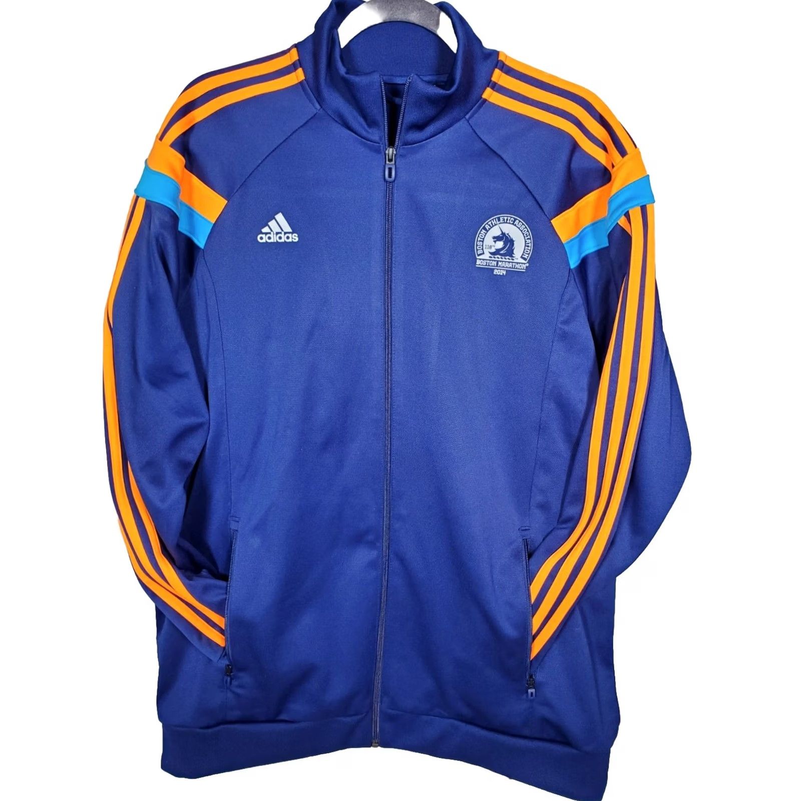 Adidas Adidas Track Jacket Climalite Boston Marathon 2014 Navy Blue Orange Stripes L Men's Heavyweight Full Zip Pockets Size US L / EU 52-54 / 3 - 3 Thumbnail