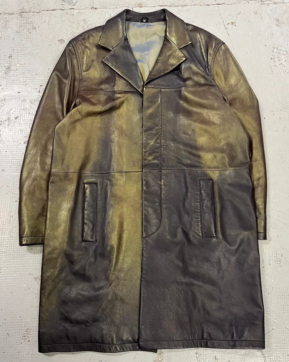 Versace 1990s Versace Brown Metallic Gold Leather Coat Size US M / EU 48-50 / 2 - 4 Thumbnail