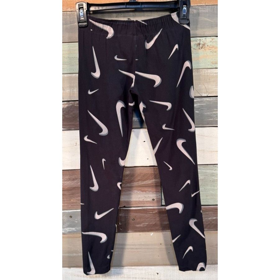Nike Girl's NIKE Logo Swoosh Black Capri Leggings LARGE Used Size 22" - 4 Thumbnail