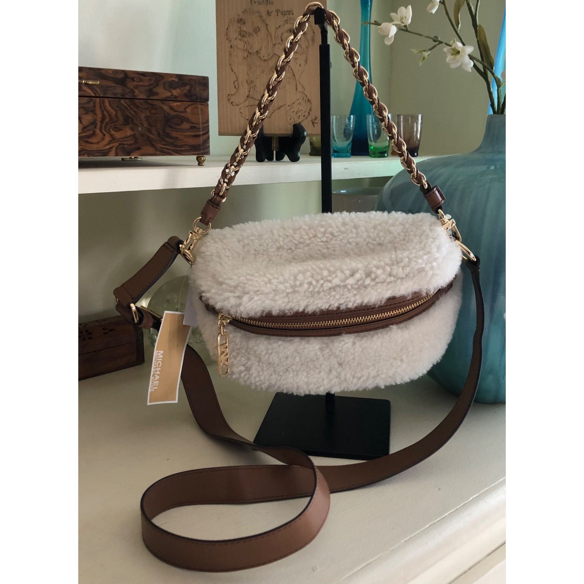 Michael Kors NWT MICHAEL KORS Sling Sherpa Gold Chain Messenger Handbag w Size ONE SIZE - 2 Thumbnail