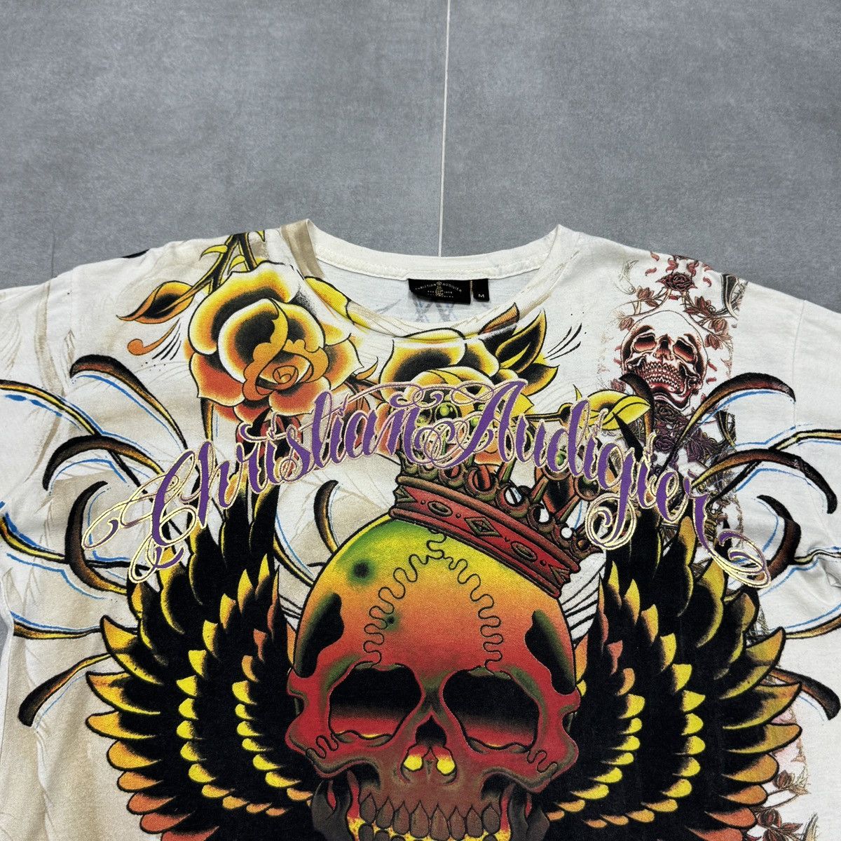 Christian Audigier × Ed Hardy Christian Audigier Tattoo Skulls Roses Y2K Hip Hop T-Shirt Size US M / EU 48-50 / 2 - 8 Thumbnail