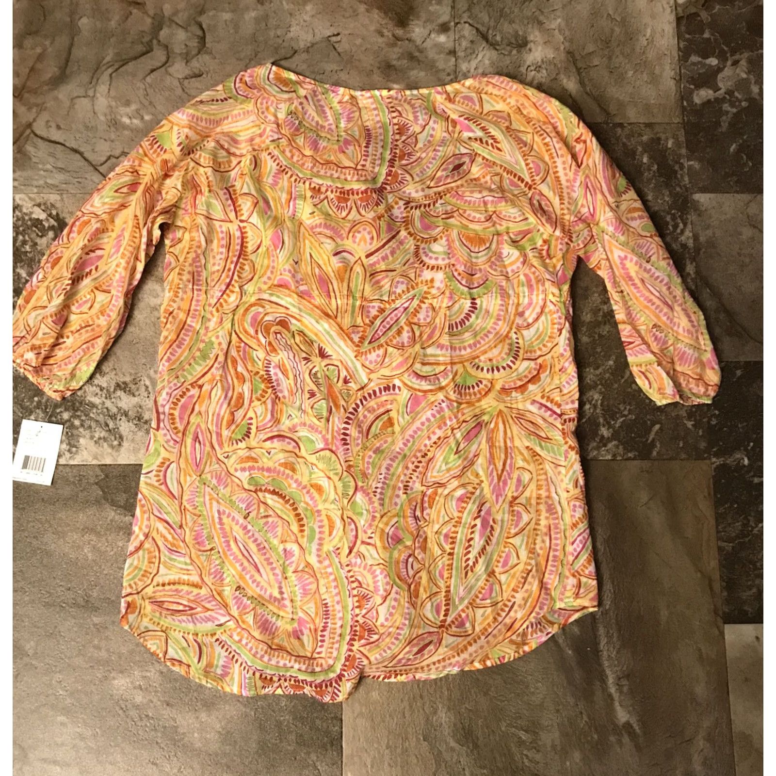 CO liz and co Blouse Women Top L Multicolor 3/4 Sleeve Sheer NWT b504 Size L / US 10 / IT 46 - 3 Thumbnail