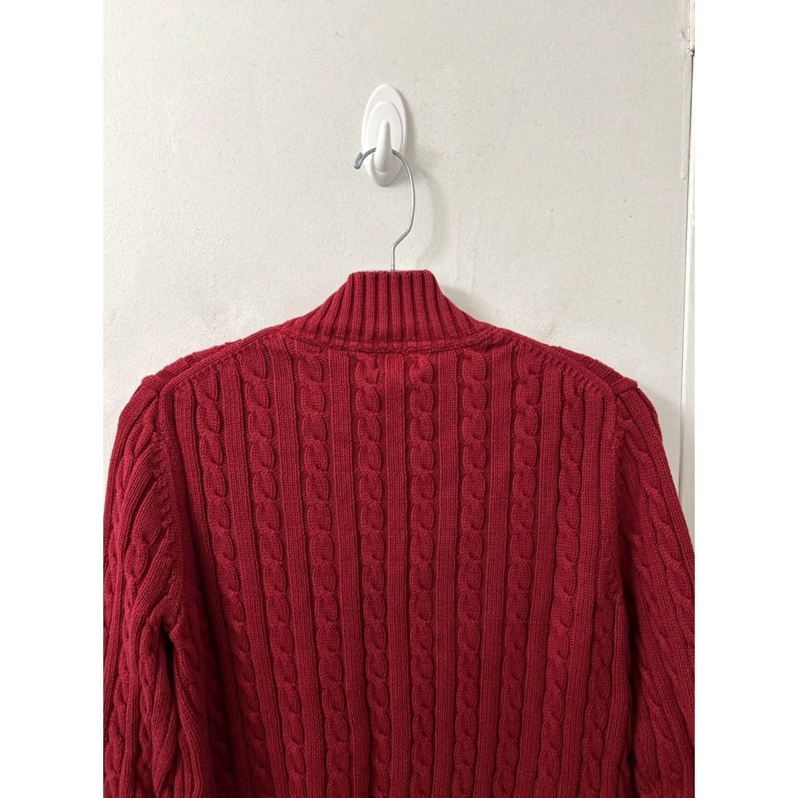 Vintage LL Bean Sweater Cardigan Womens Size M Red Full Zip Cable Knit Mock Neck Long Sleeve 0FBH1 Size M / US 6-8 / IT 42-44 - 7 Thumbnail