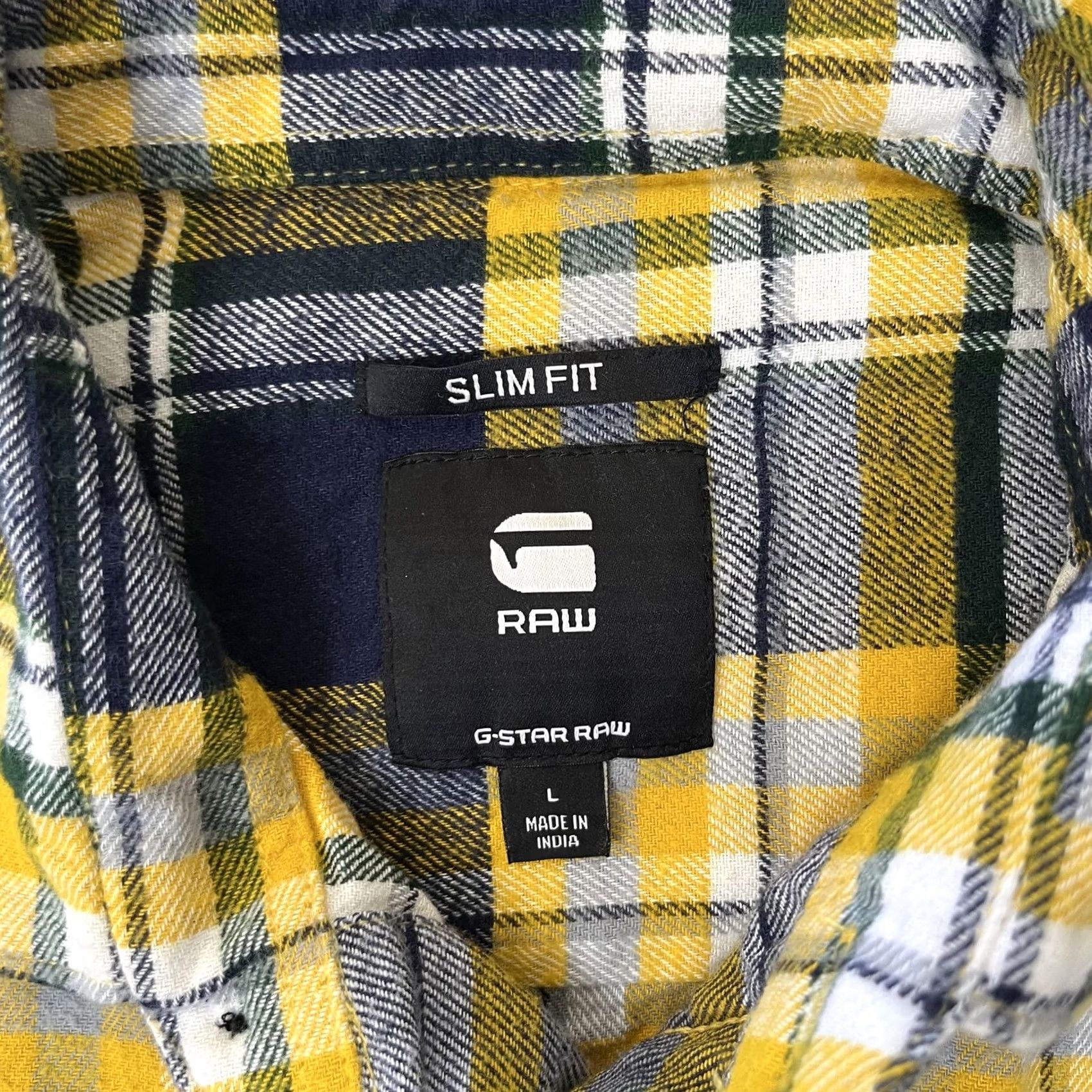 Vintage G-Star RAW Shirt Mens Large Yellow Plaid Flannel Long Sleeve Button Front Slim Size US L / EU 52-54 / 3 - 3 Thumbnail