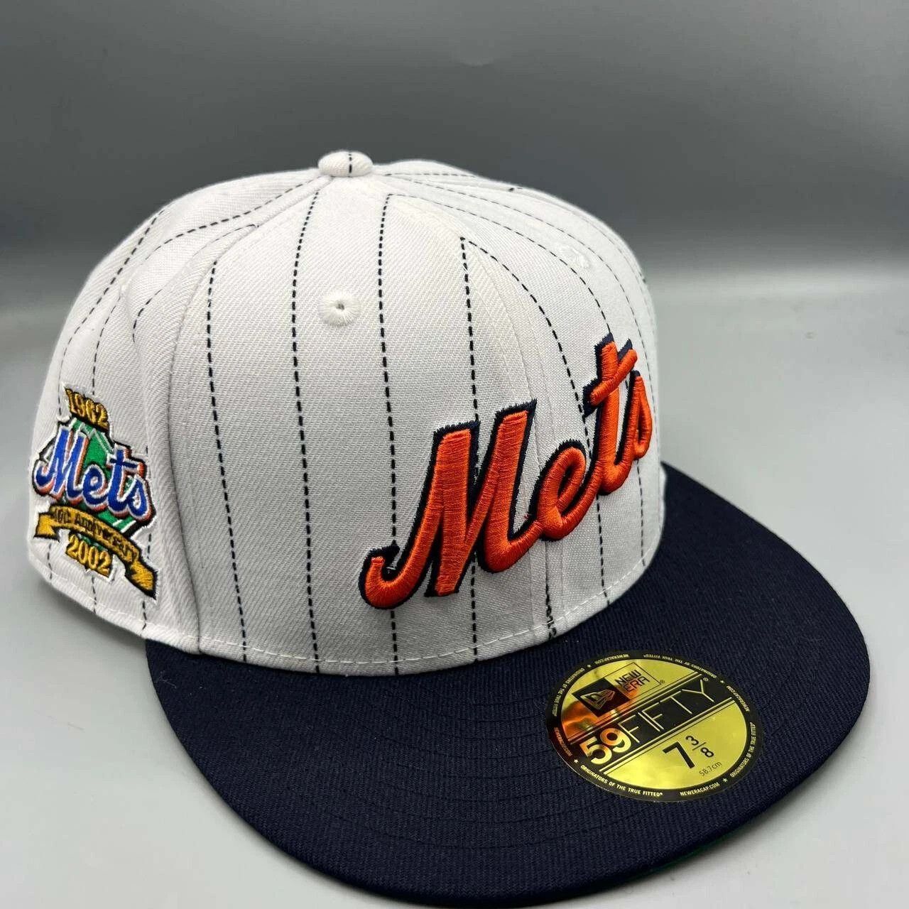 New Era New York Mets Hat Men 7 3/8 White Pinstripe MLB Fitted Cap Size ONE SIZE - 1 Thumbnail