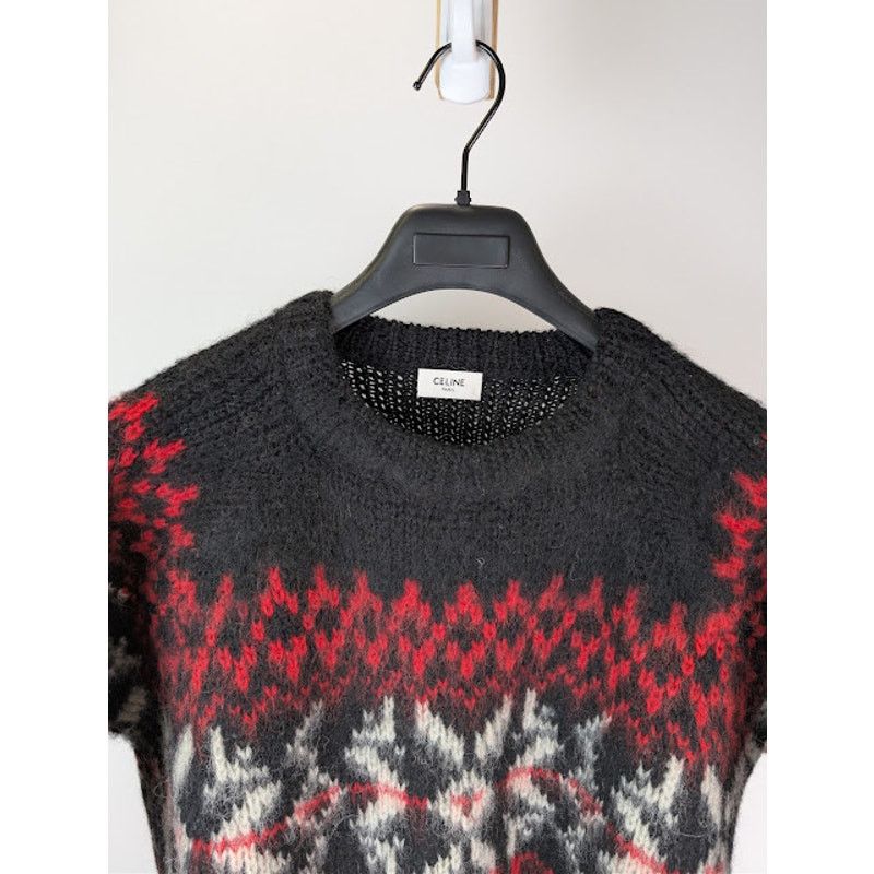 Celine o1rshd1 Boxy Crew Neck Sweater in Snowflake Jacquard Wool Size US S / EU 44-46 / 1 - 7 Thumbnail