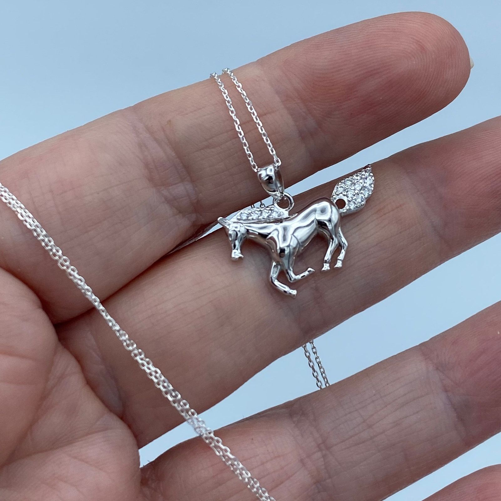 The Unbranded Brand Sterling Silver CZ Horse Pendant Necklace Size ONE SIZE - 4 Thumbnail
