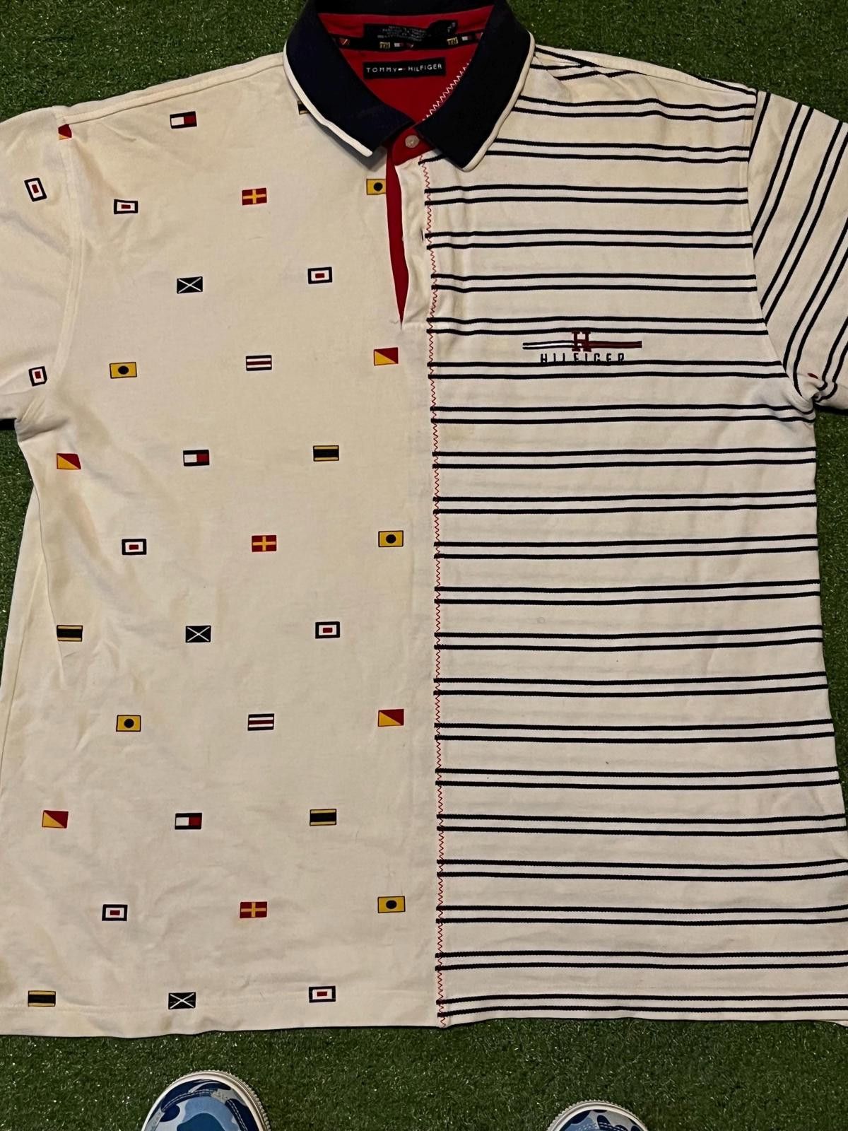 Tommy Hilfiger Tommy Hilfiger Mens Polo Shirt Half Striped Half Flag Print Size ONE SIZE - 5 Thumbnail
