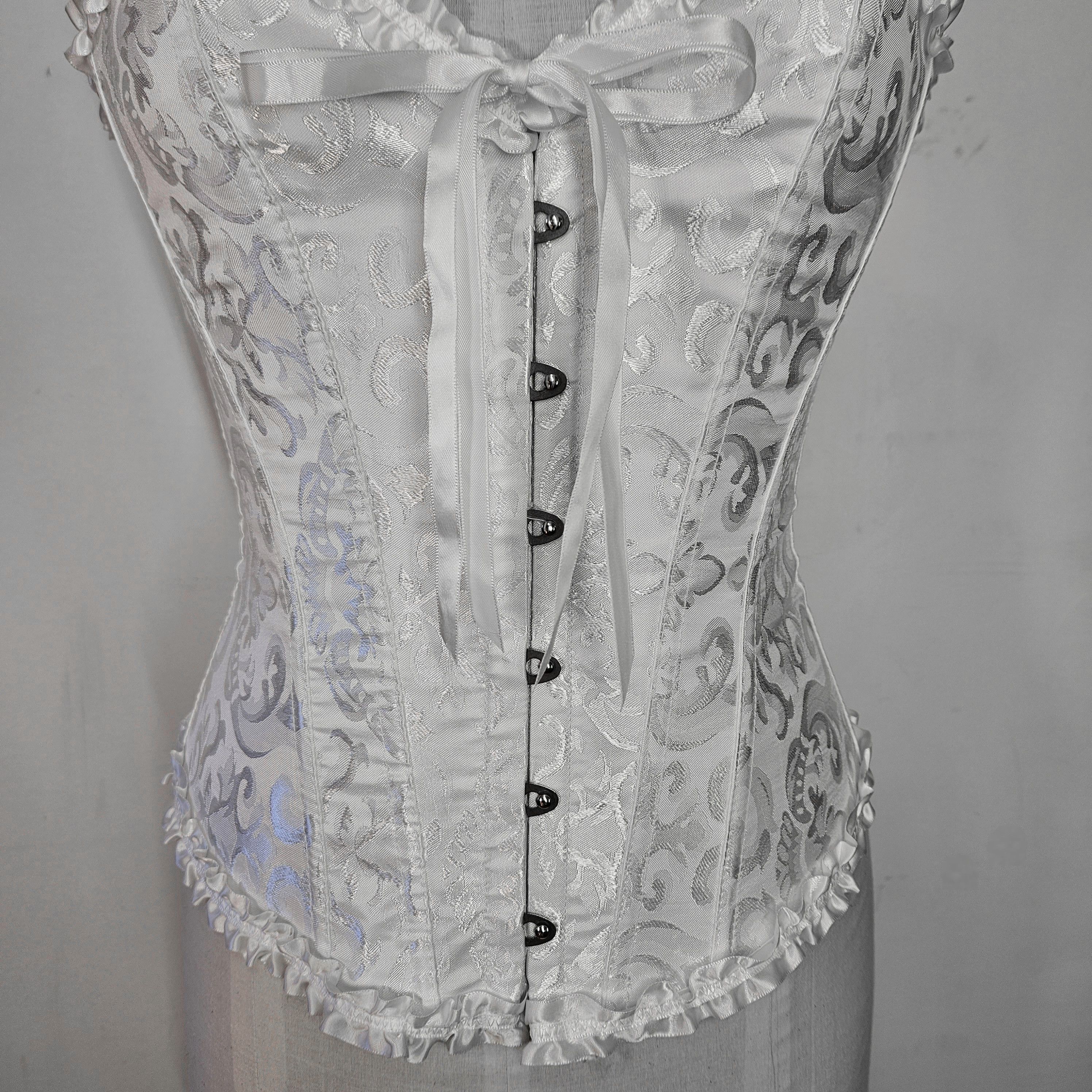 Other Corset Bustier XS/S White Jacquard Boned Bridal Shapewear Size XS / US 0-2 / IT 36-38 - 6 Thumbnail