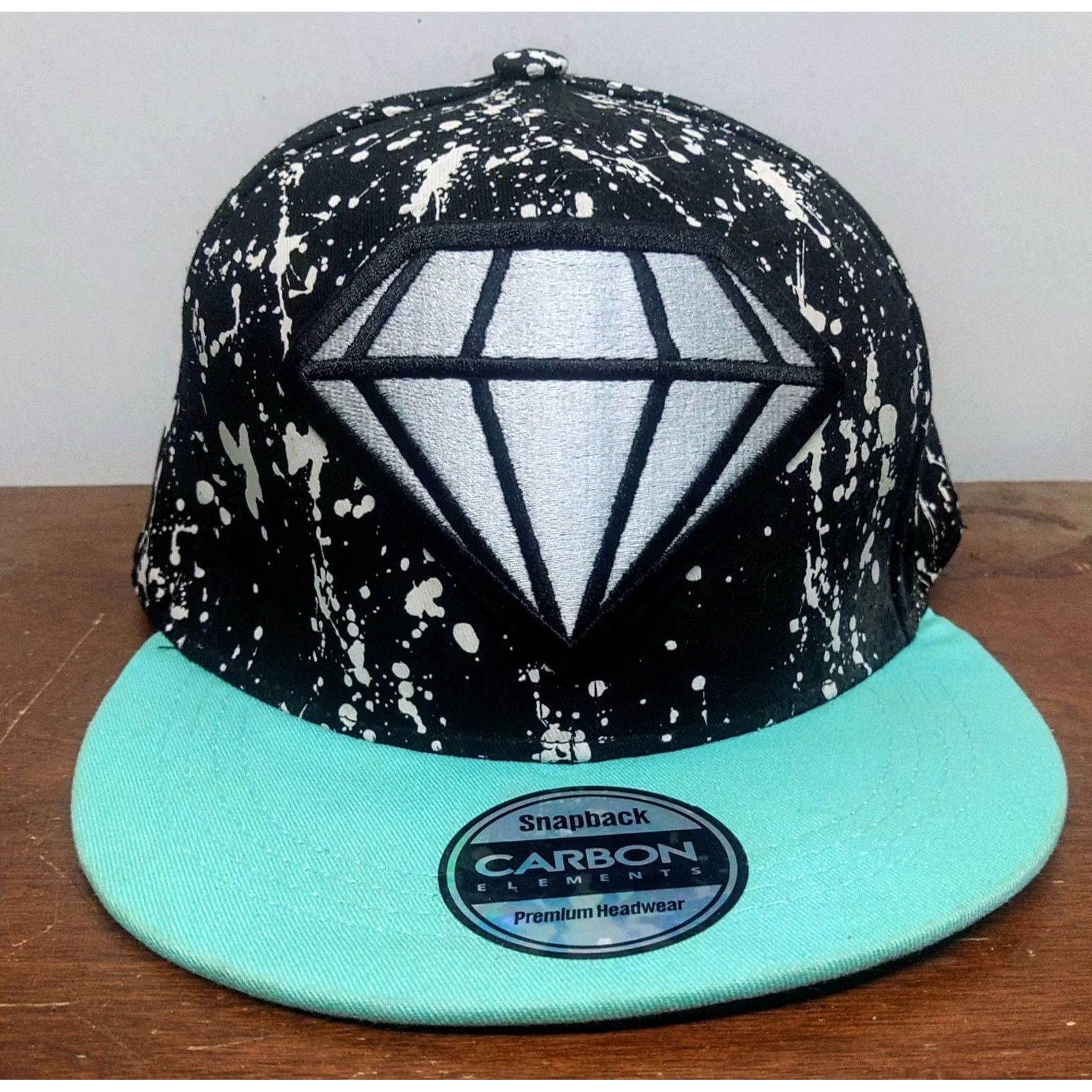 Carbon Diamond Carbon Elements Paint Splatter Snapback Hat Cap Black Turquoise, Carbon, Unisex Adult, Adjustable, Cotton Canvas, Casual Hat Size ONE SIZE - 2 Thumbnail