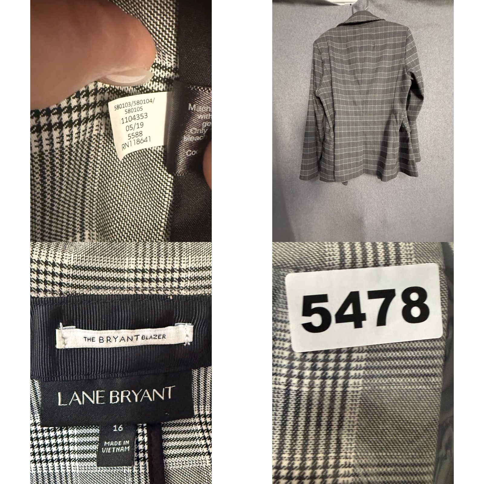 Vintage Lane Bryant Blazer Womens 16 Gray Plaid Stretch Lined Notch Lapel Plus Size XXL / US 16-18 / IT 52-54 - 9 Thumbnail