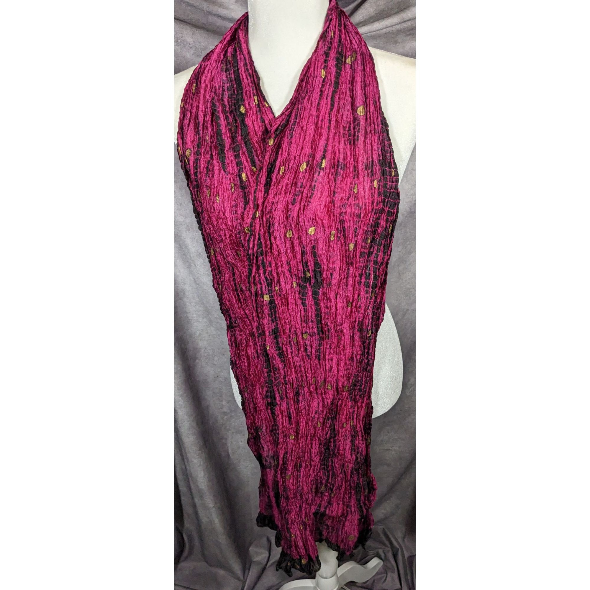 Other Bohemian Pink And Black Tie Dye Crinkle Scarf With Gold Acce Size ONE SIZE - 6 Thumbnail