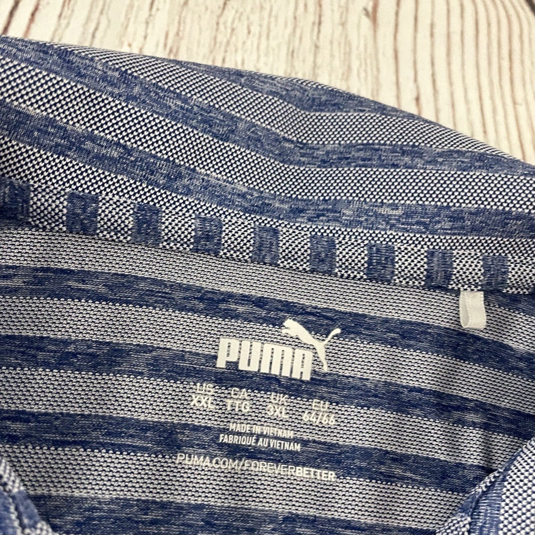 Puma PUMA Striped Short Sleeve Button Front Golf Polo Shirt Men's XXL Gray Blue Size US XXL / EU 58 / 5 - 2 Thumbnail