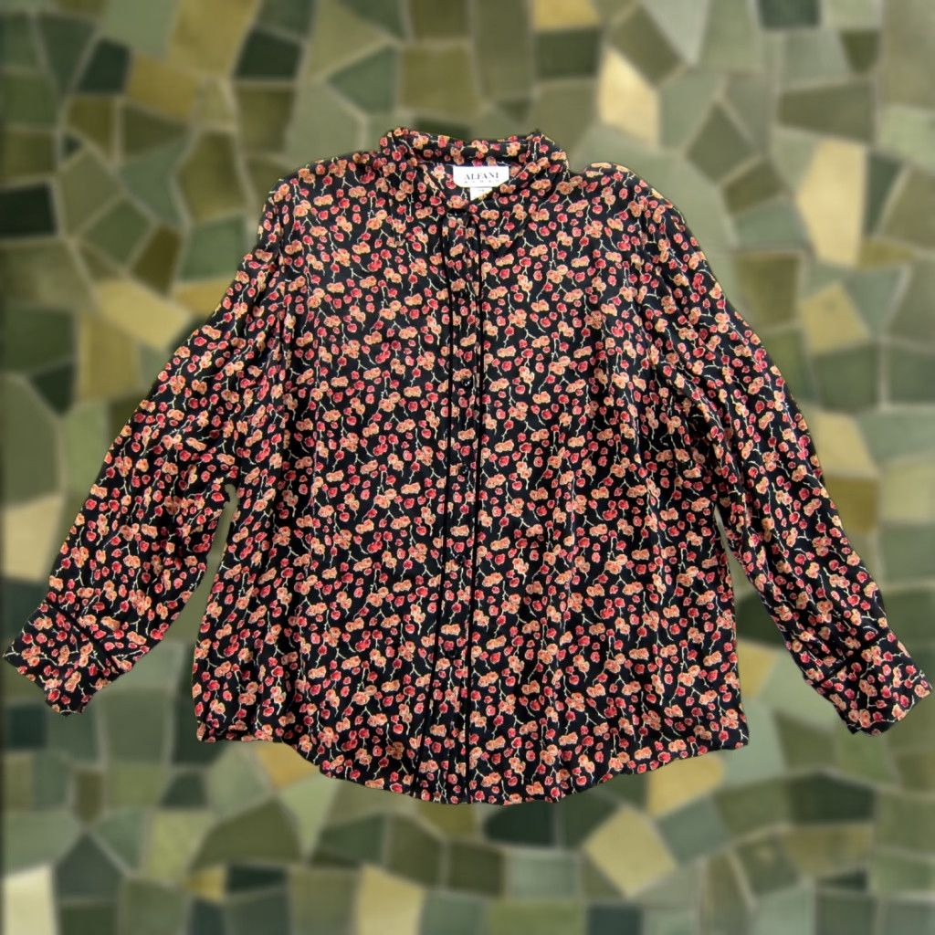 Alfani Alfani Blouse Shirt 18W Women Silk Floral Pink 100% Silk Collared Long Sleeve Button Down Size XXL / US 16-18 / IT 52-54 - 1 Thumbnail