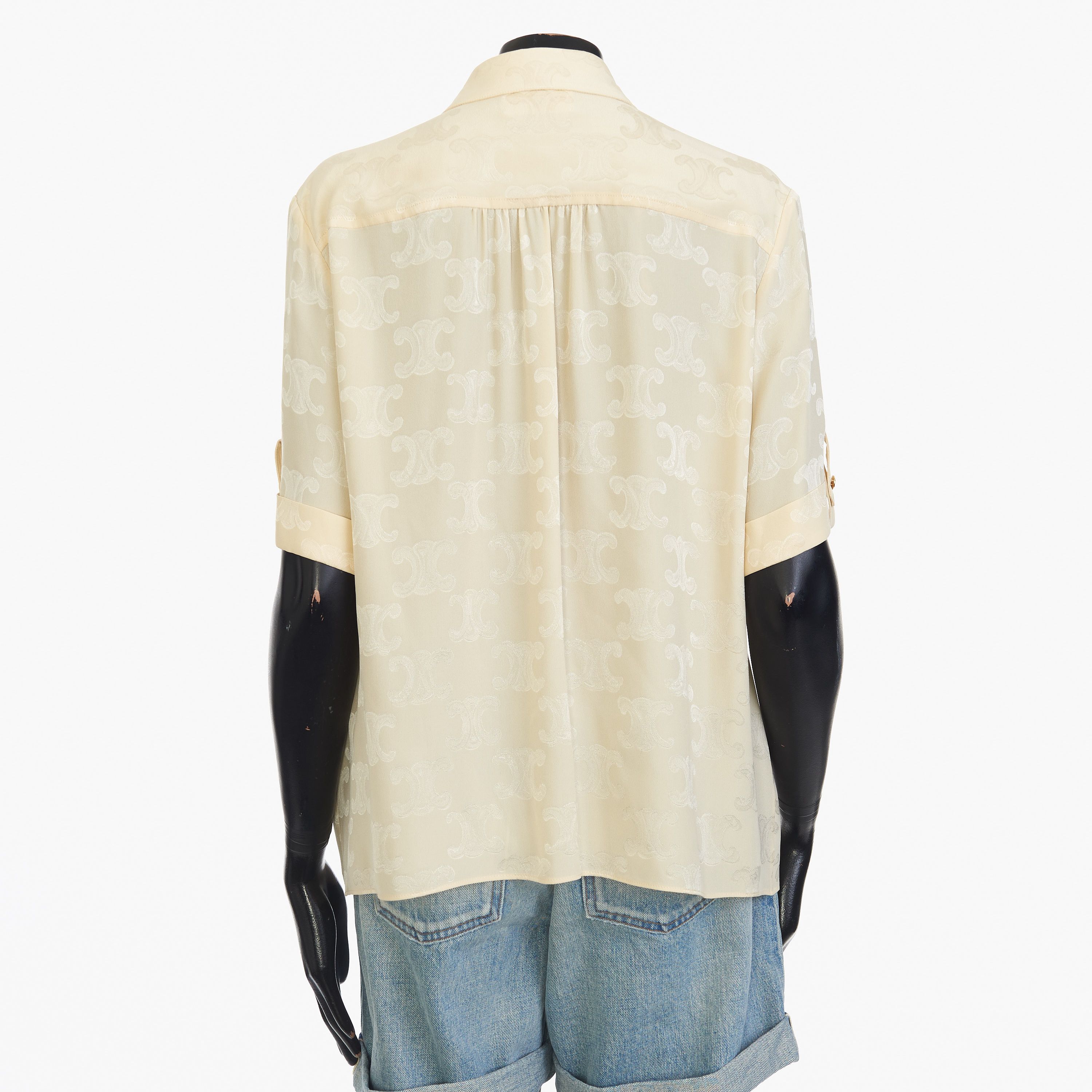 Celine Triomphe Blouse In Crème Shiny Matte Silk Size M / US 6-8 / IT 42-44 - 5 Thumbnail