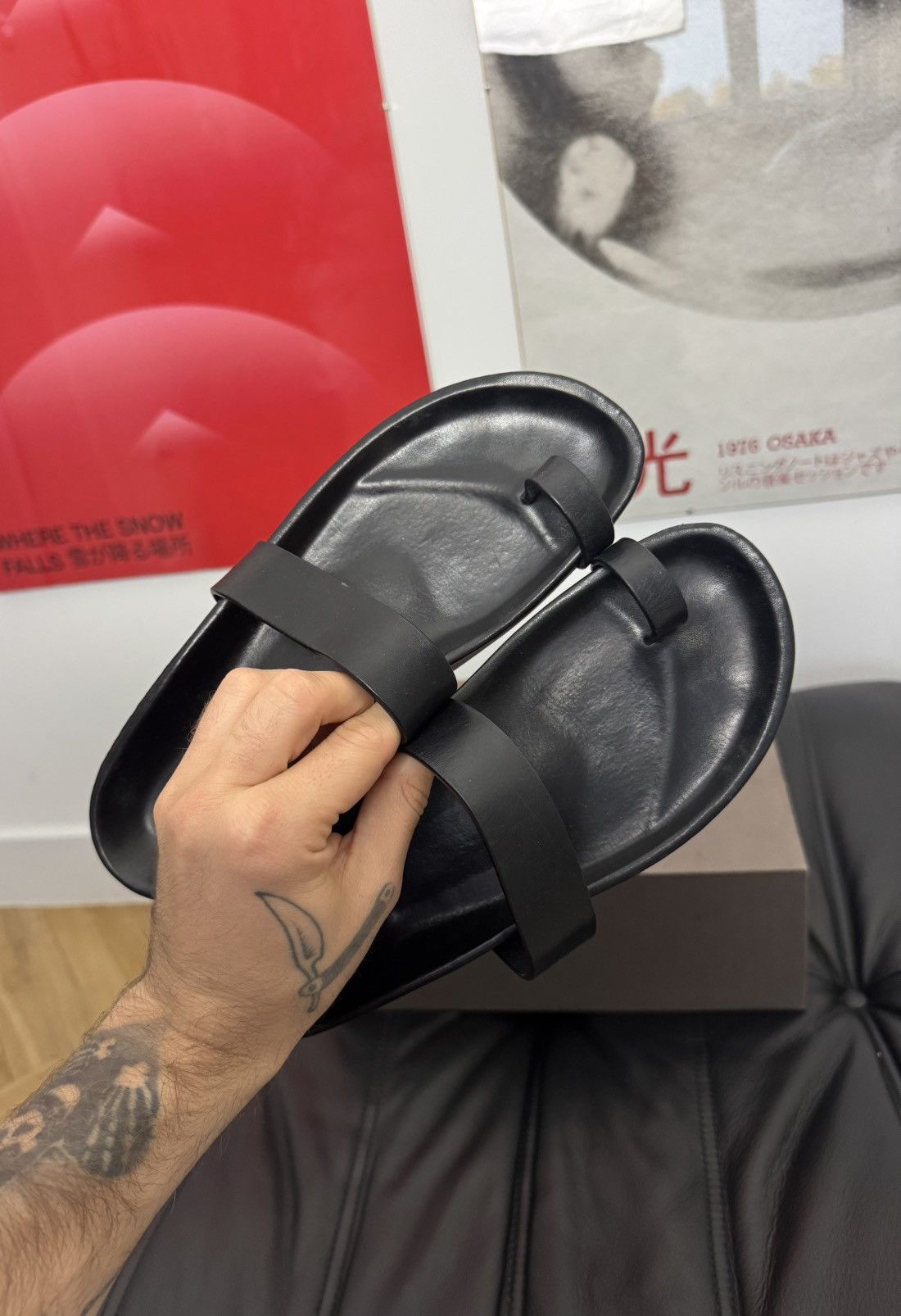 Rick Owens RICK OWENS Slides Sandals Black Leather Mainline Designer Size US 7 / EU 40 - 7 Thumbnail